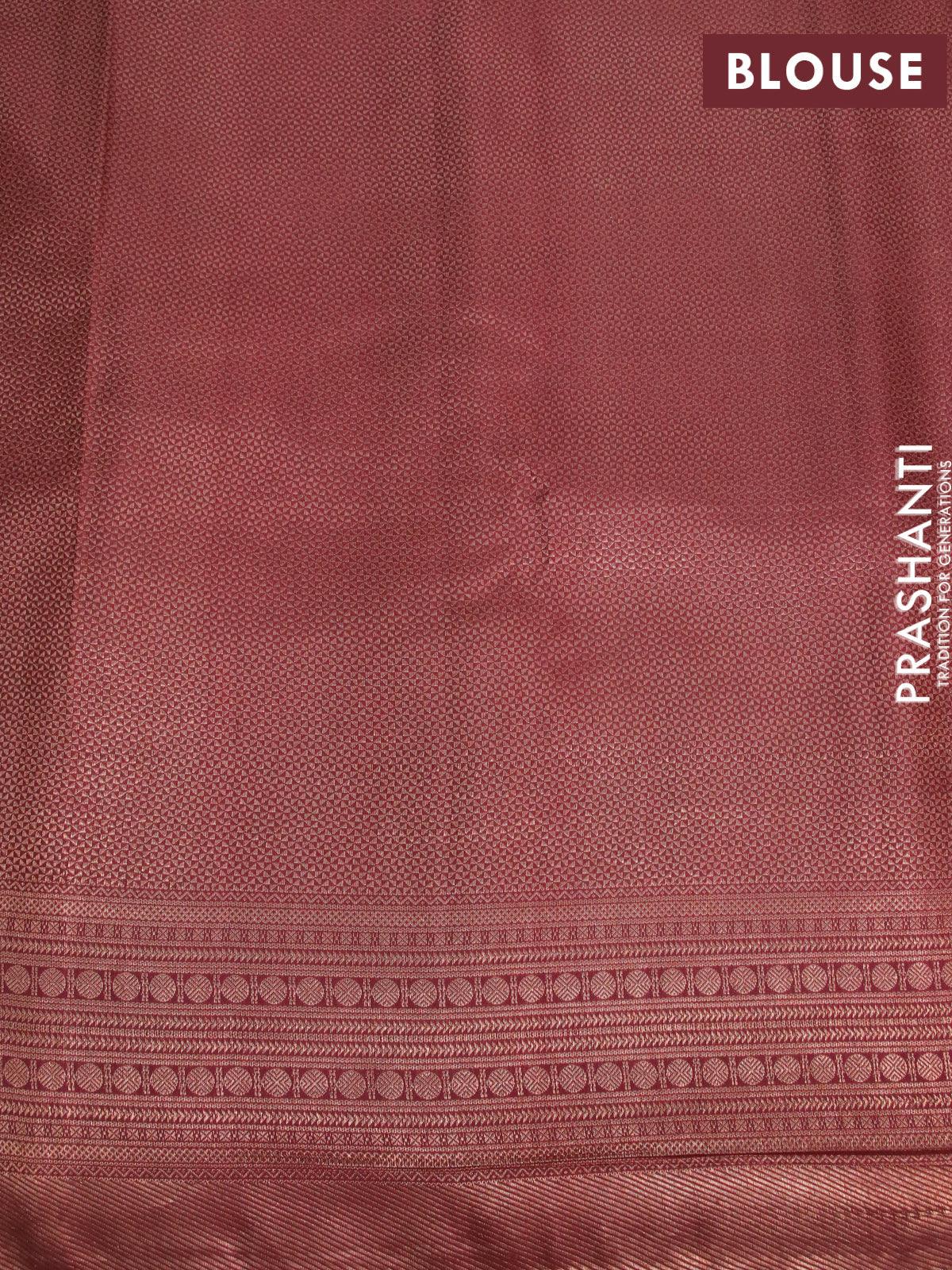 Pure kanjivaram silk saree grey and maroon with allover floral digital prints & zari weaves and long zari woven border - Image 4