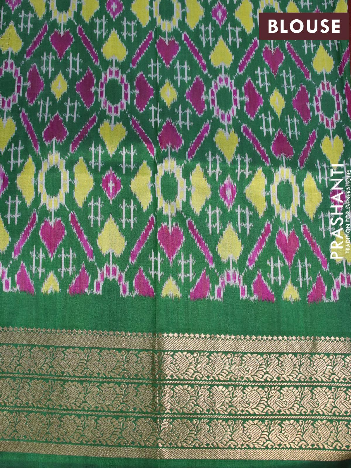Pure kanjivaram silk saree maroon and green with allover floral digital prints and annam zari woven border - Image 4