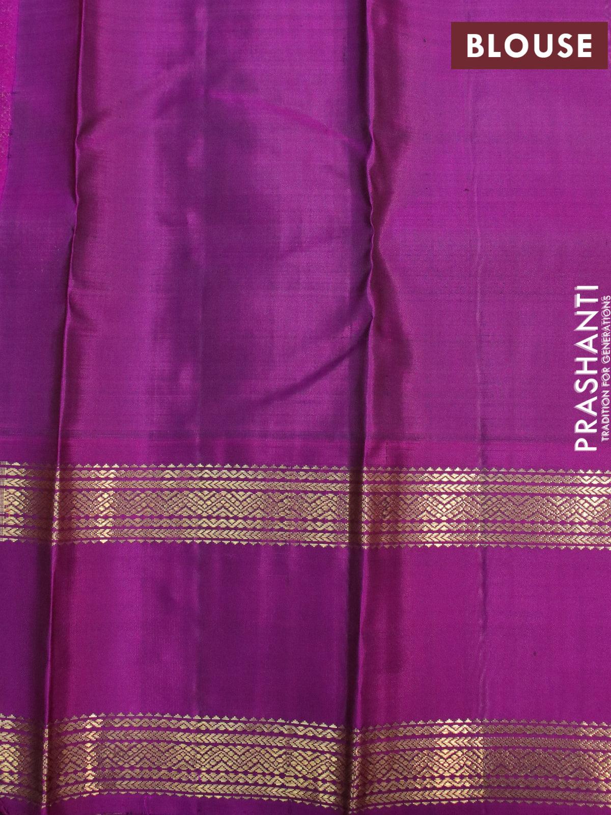 Pure kanjivaram silk saree pink and purple with allover zari checked pattern and rettapet zari woven border - Image 5