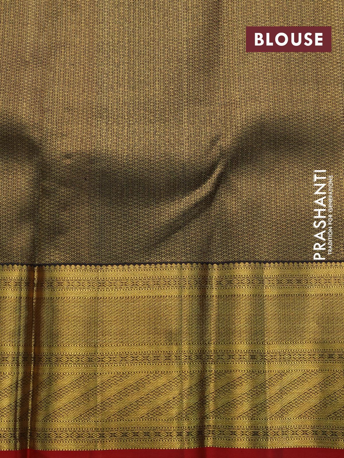 Pure kanjivaram silk saree red and black with allover zari woven brocade weaves and rich zari woven border - Image 4