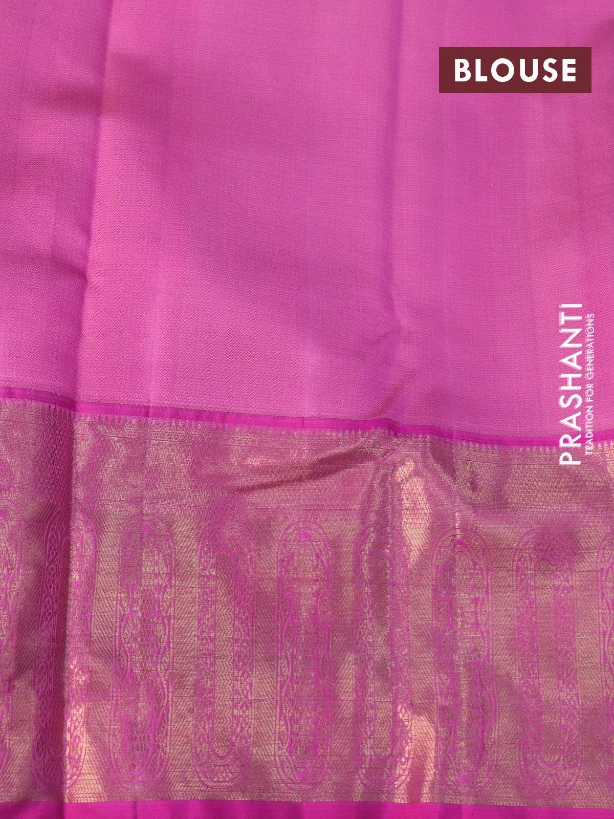 Pure kanjivaram tissue silk saree elaichi green and pink with allover zari woven parrot designbrocade weaves and long zari woven korvai border - Image 4
