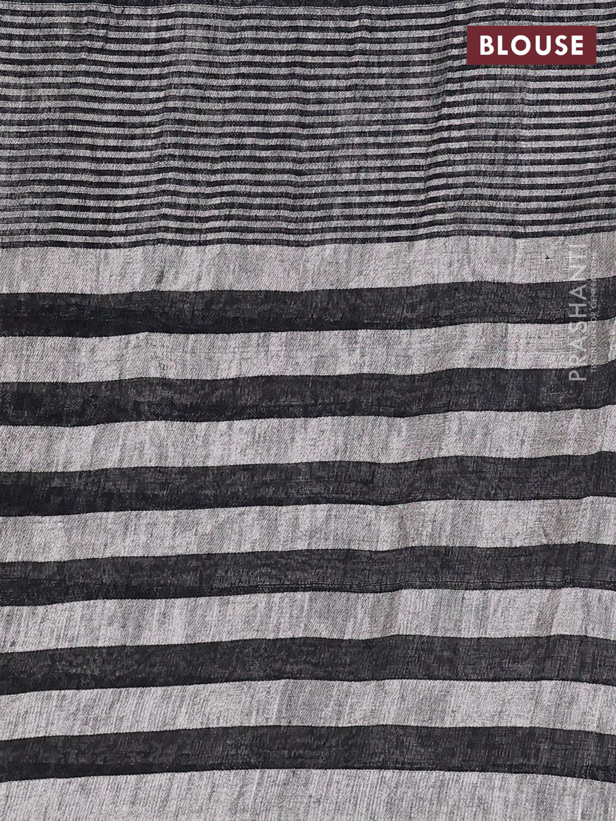 Pure linen saree black and grey with plain body and long silver zari woven border - Image 3