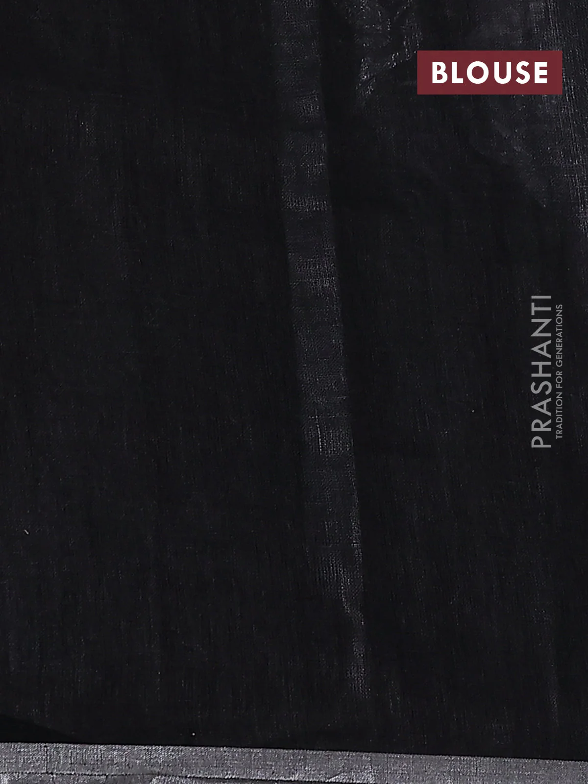 Pure linen saree black with thread & silver zari woven buttas and silver zari woven piping border - Image 3
