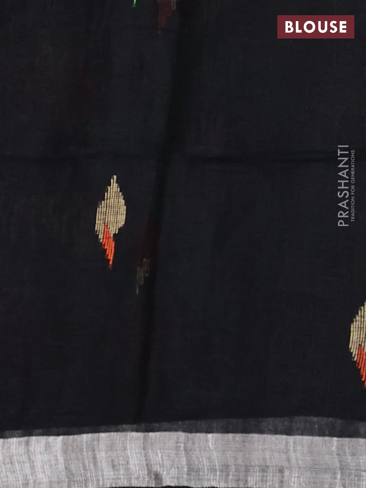 Pure linen saree black with thread woven buttas and jamdhani pallu - Image 3