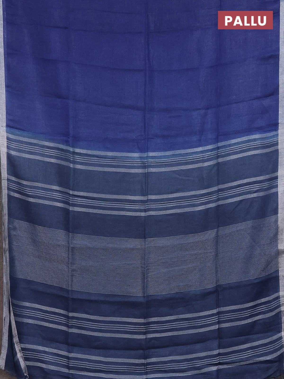 Pure linen saree blue and bluish grey with plain body and silver zari woven border - Image 3