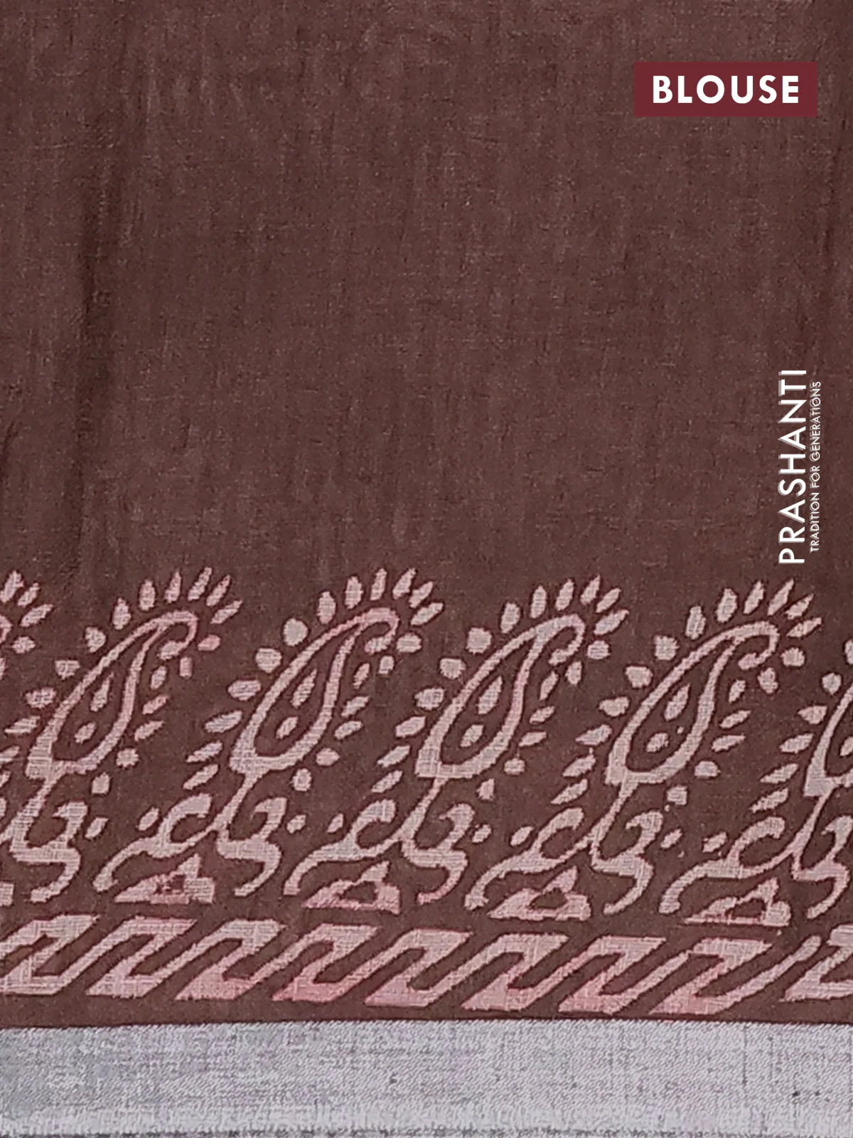 Pure linen saree brown with allover butta prints and silver zari woven border - Image 4
