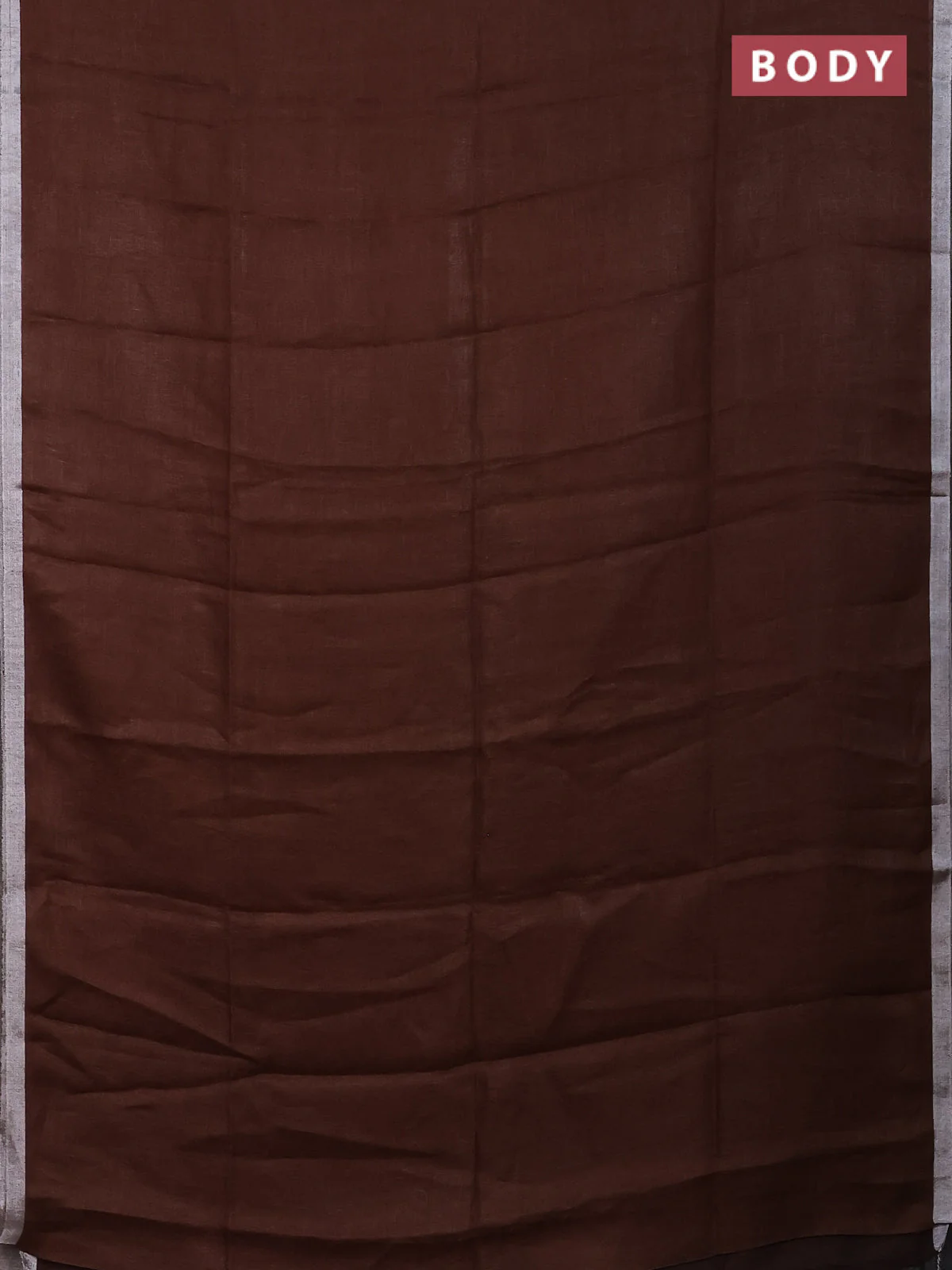 Pure linen saree brown with plain body and silver zari woven border - Image 2