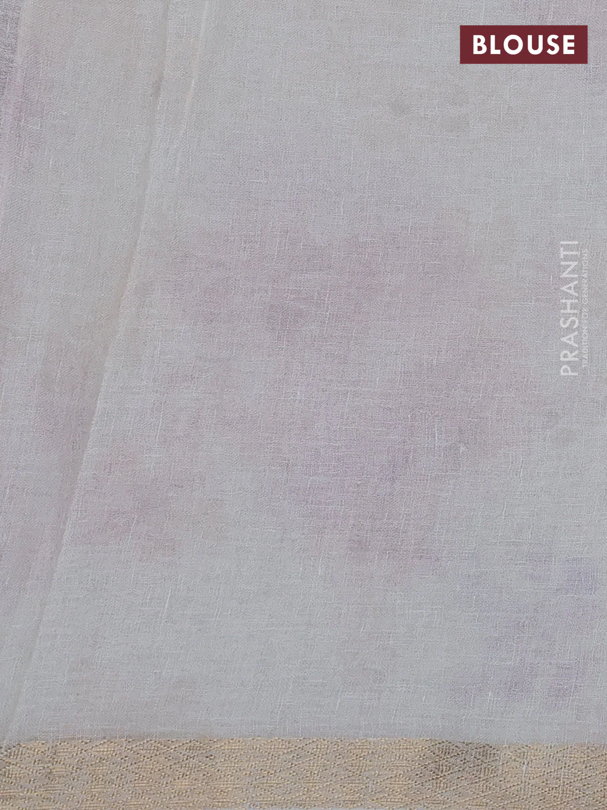 Pure linen saree cream and mild lavender with allover flower prints and zari woven border - Image 3