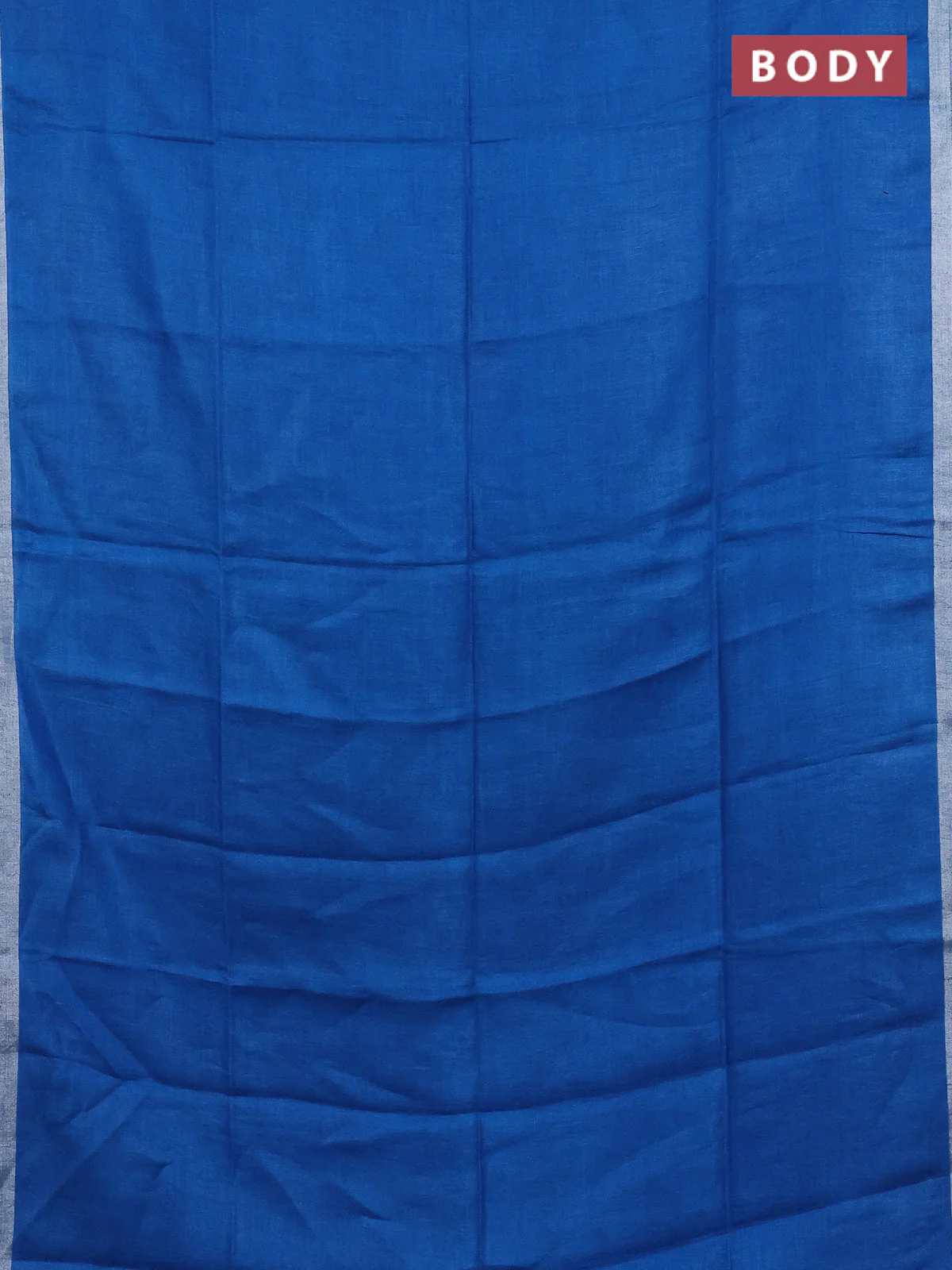 Pure linen saree cs blue and peacock blue with plain body and silver zari woven border - Image 2