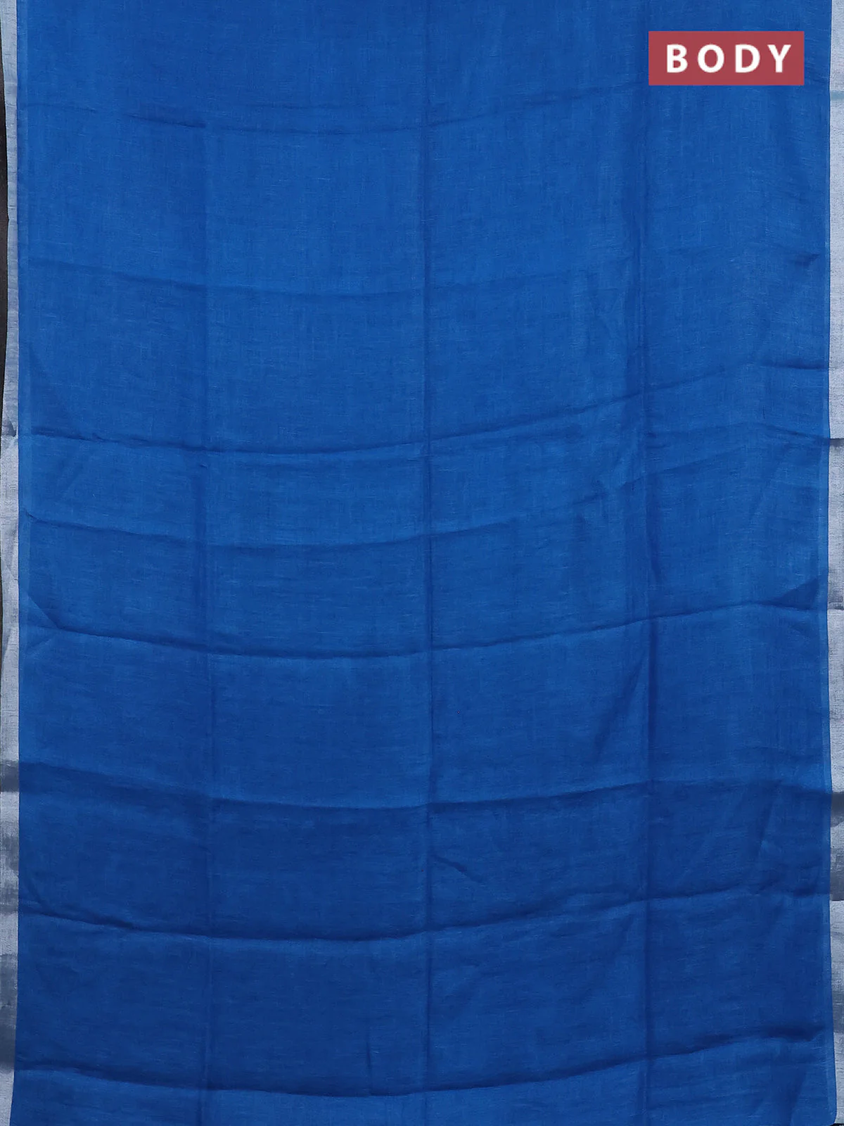 Pure linen saree cs blue and teal blue with plain body and silver zari woven border - Image 2