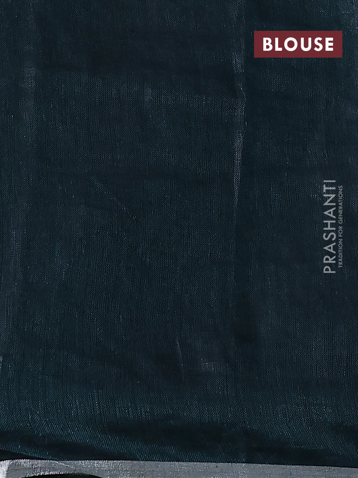 Pure linen saree dark peacock green with thread & silver zari woven buttas and silver zari woven piping border - Image 3
