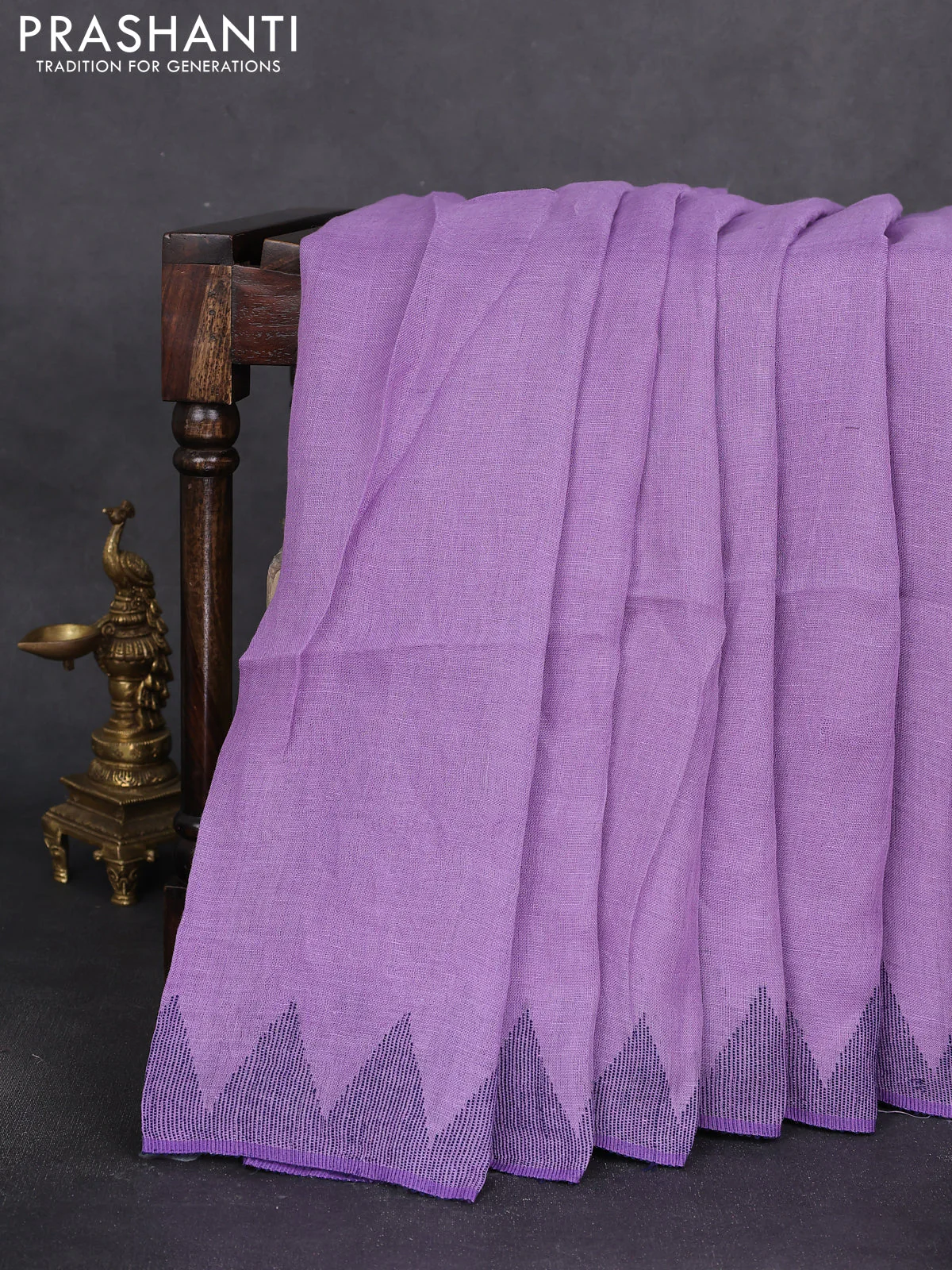 Pure linen saree lavender with plain body and thread weaving pallu - Image 2