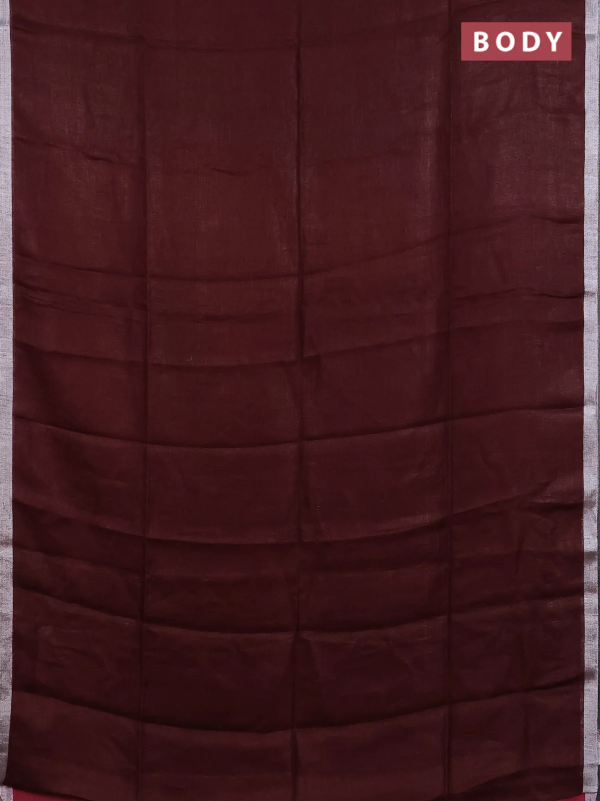 Pure linen saree maroon with plain body and silver zari woven border - Image 2