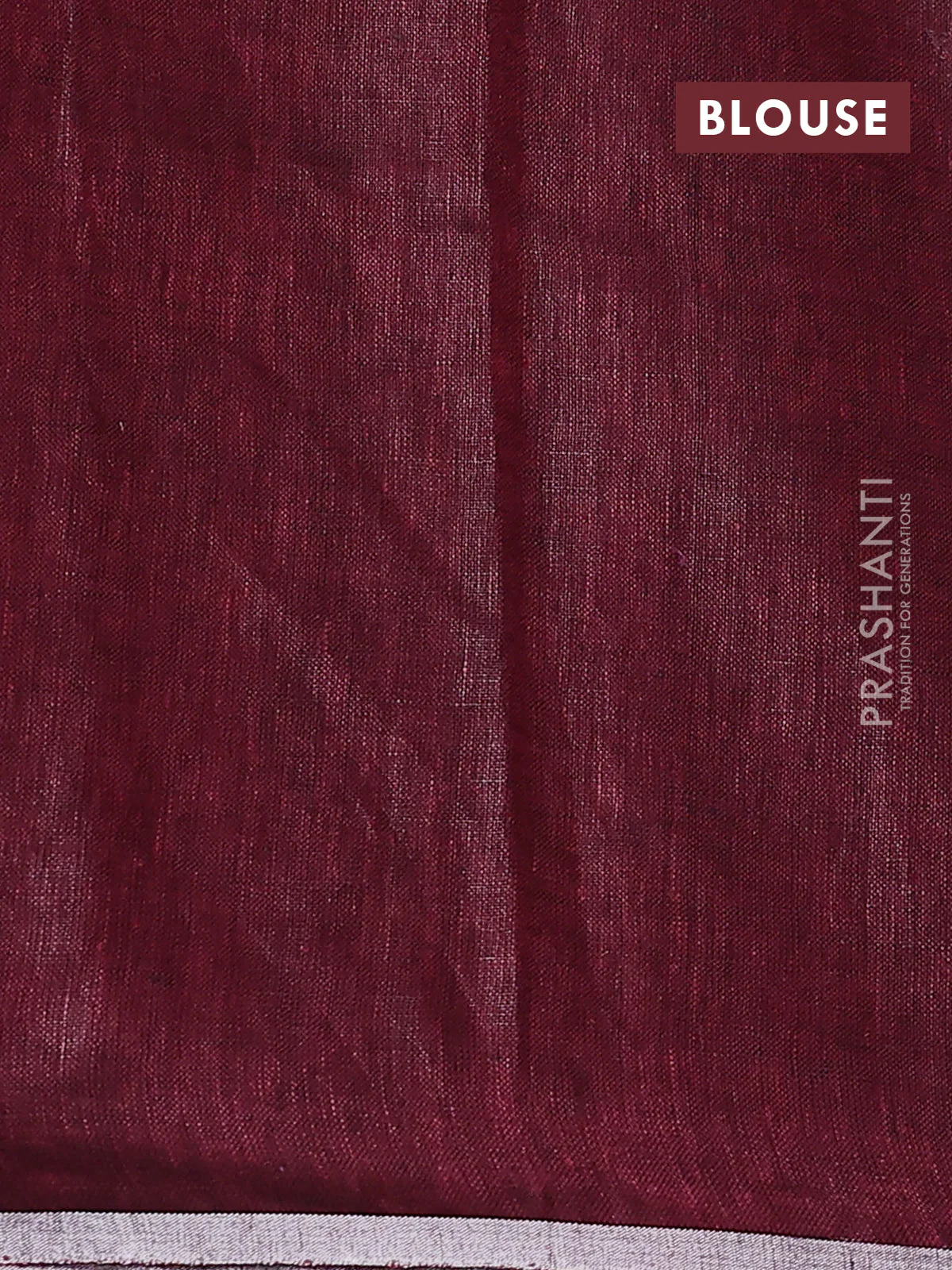 Pure linen saree maroon with thread & silver zari woven buttas and silver zari woven piping border - Image 3