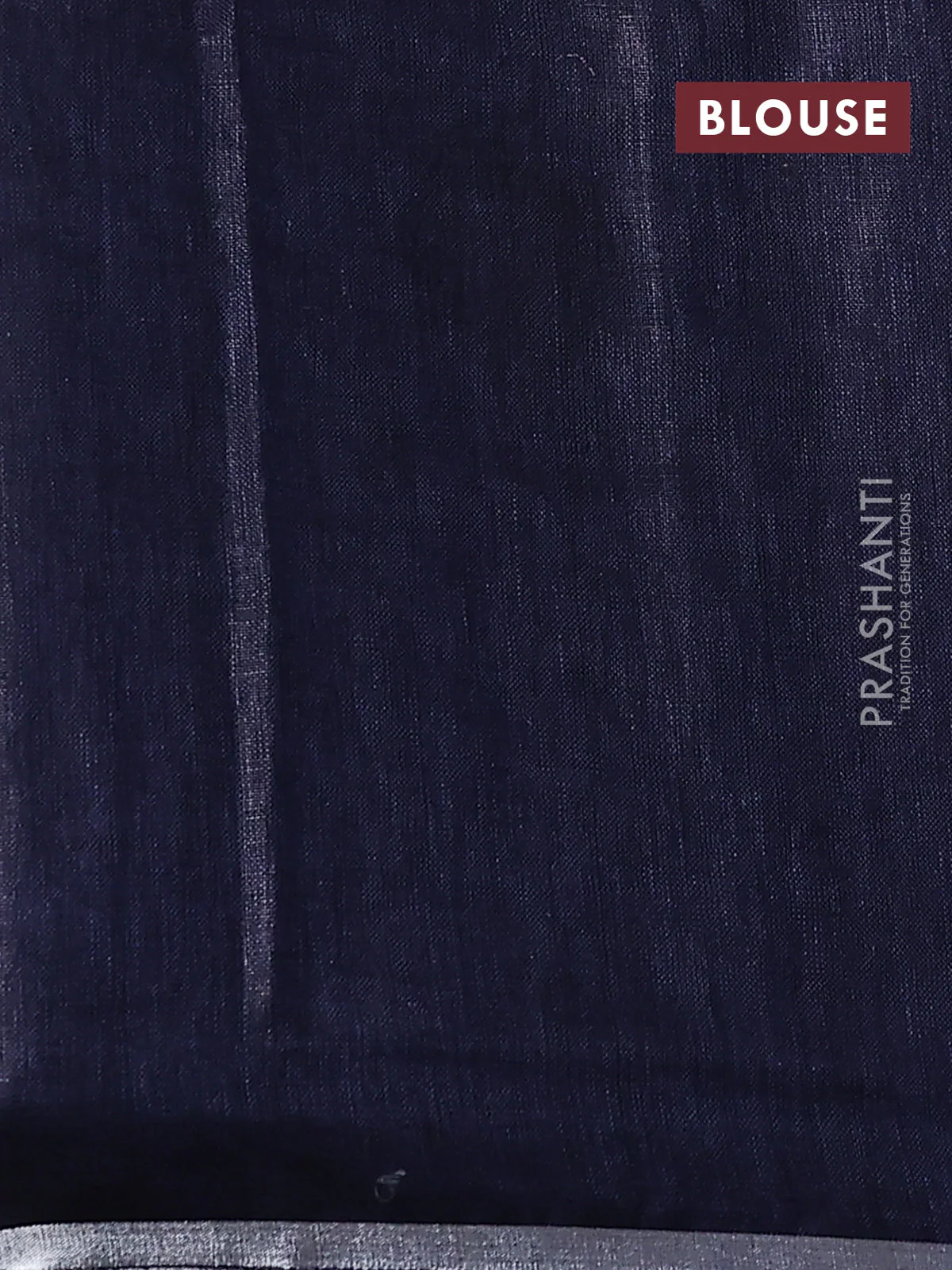 Pure linen saree navy blue with thread & silver zari woven buttas and silver zari woven piping border - Image 3