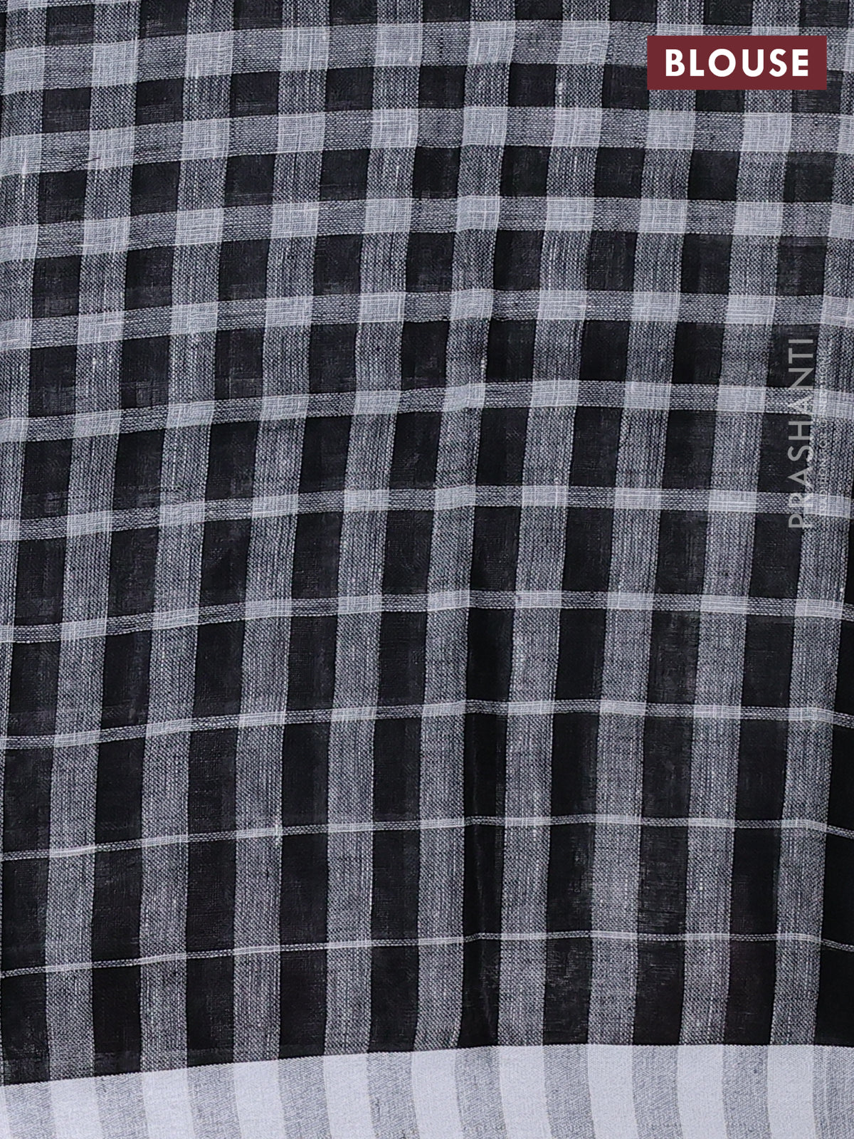 Pure linen saree off white and black with half & half style and border less style - Image 3