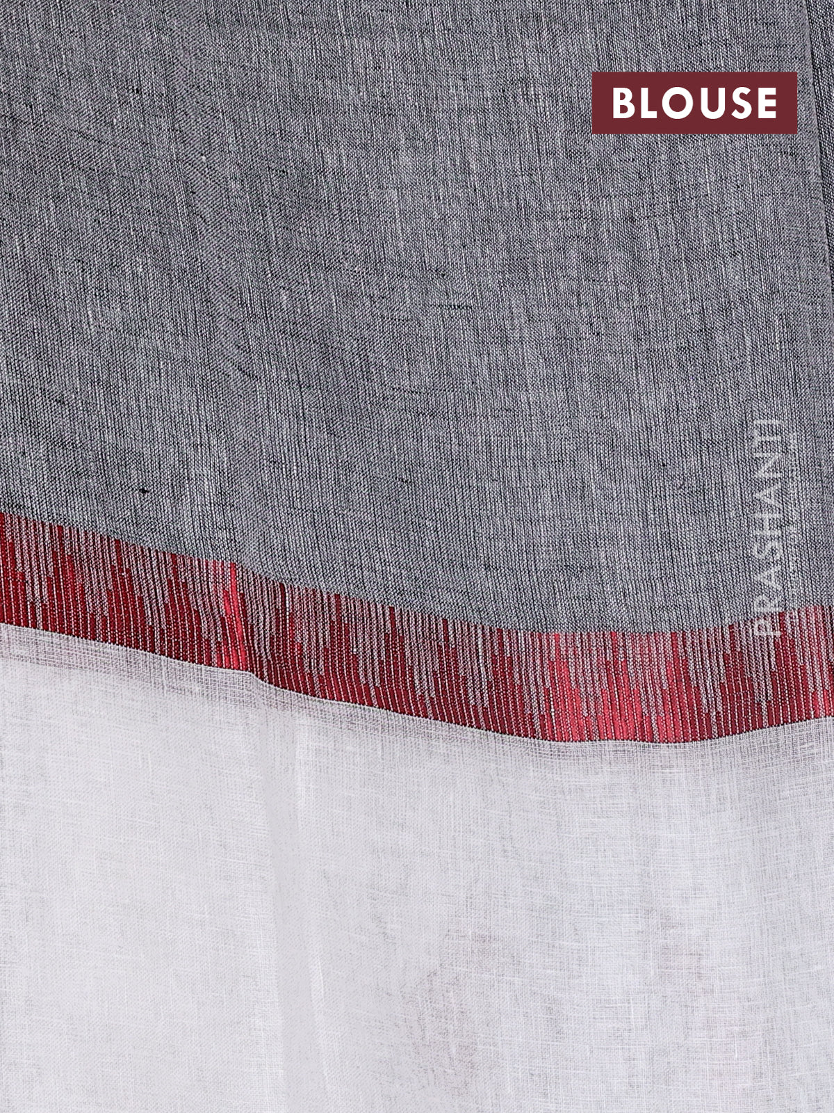 Pure linen saree off white and black with half & half style and border less style - Image 3