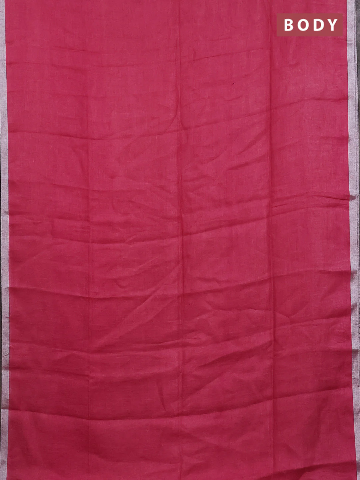 Pure linen saree peach pink and pink with plain body and silver zari woven border - Image 2