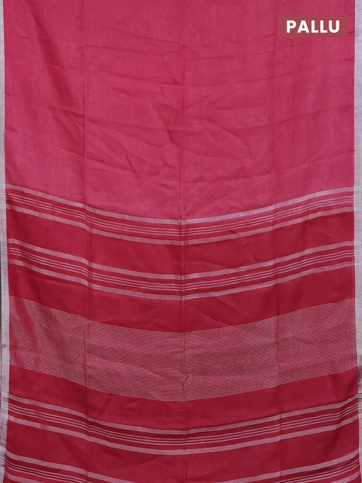 Pure linen saree peach pink and pink with plain body and silver zari woven border - Image 3