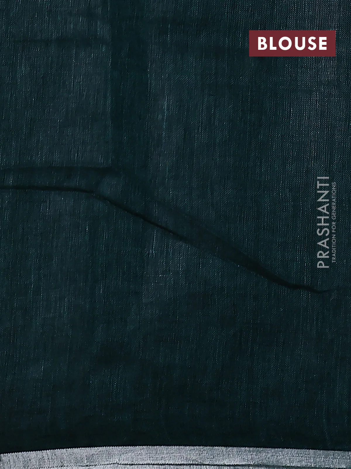 Pure linen saree peacock green with gold & silver zari woven buttas and silver zari woven piping border - Image 3