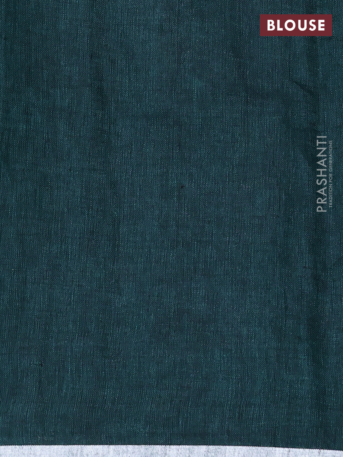 Pure linen saree peacock green with thread & silver zari woven buttas and silver zari woven piping border - Image 3