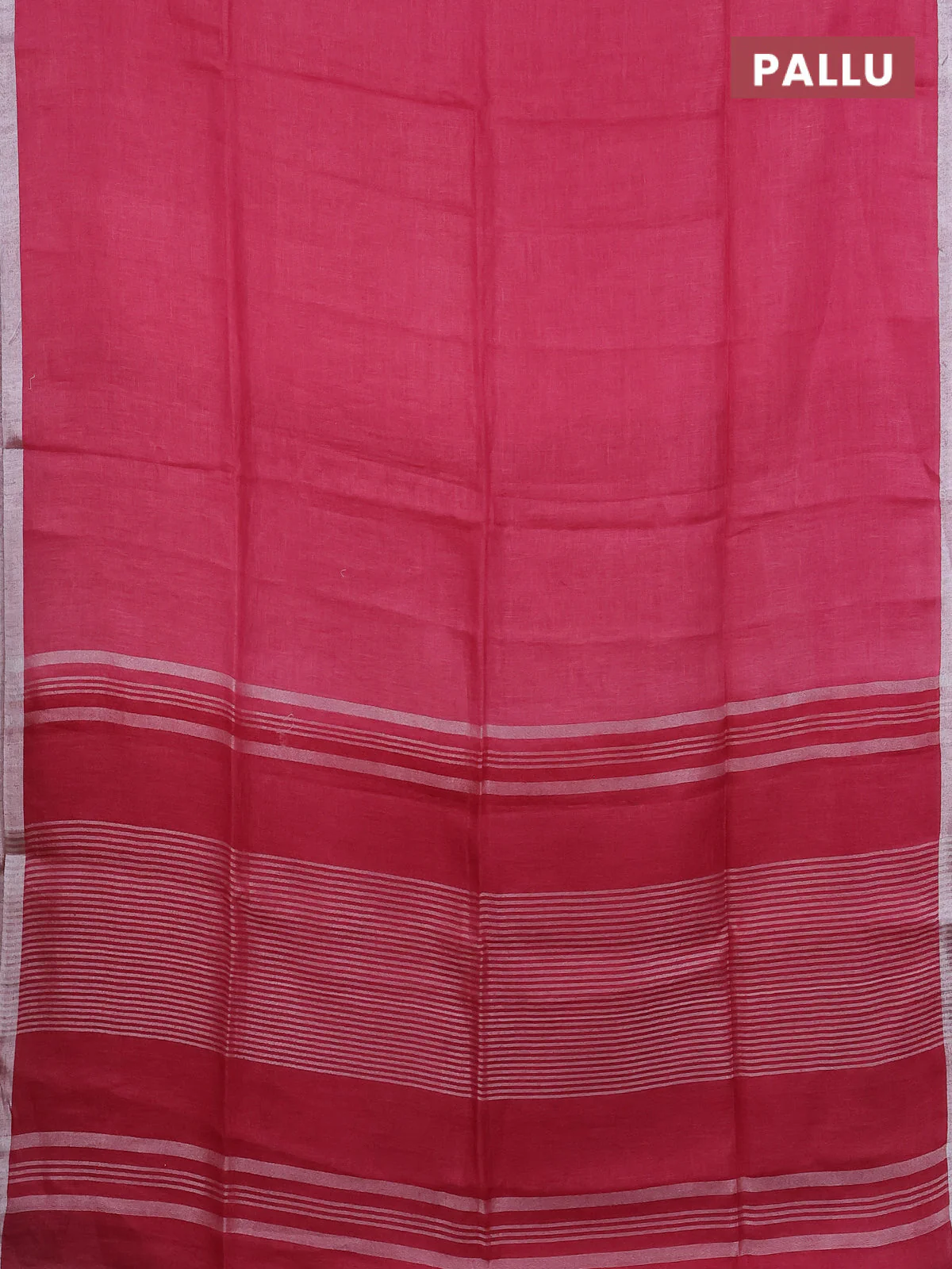 Pure linen saree pink shade with plain body and silver zari woven border - Image 3