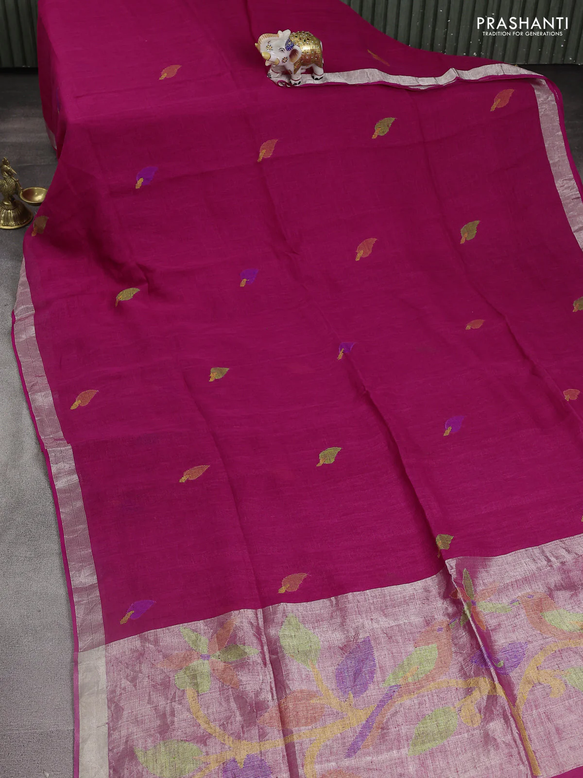 Pure linen saree pink with thread woven buttas and jamdhani pallu