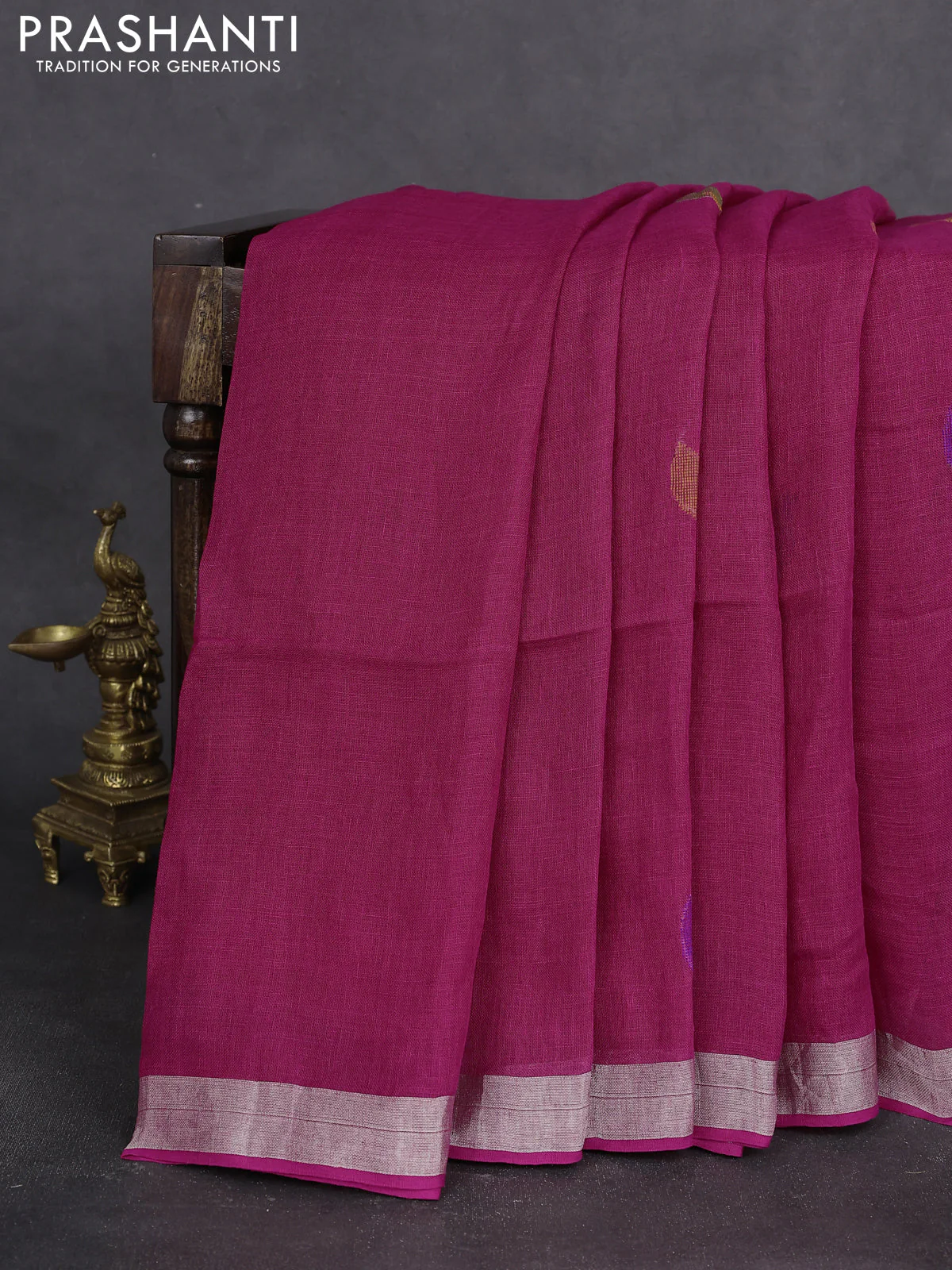 Pure linen saree pink with thread woven buttas and jamdhani pallu - Image 2