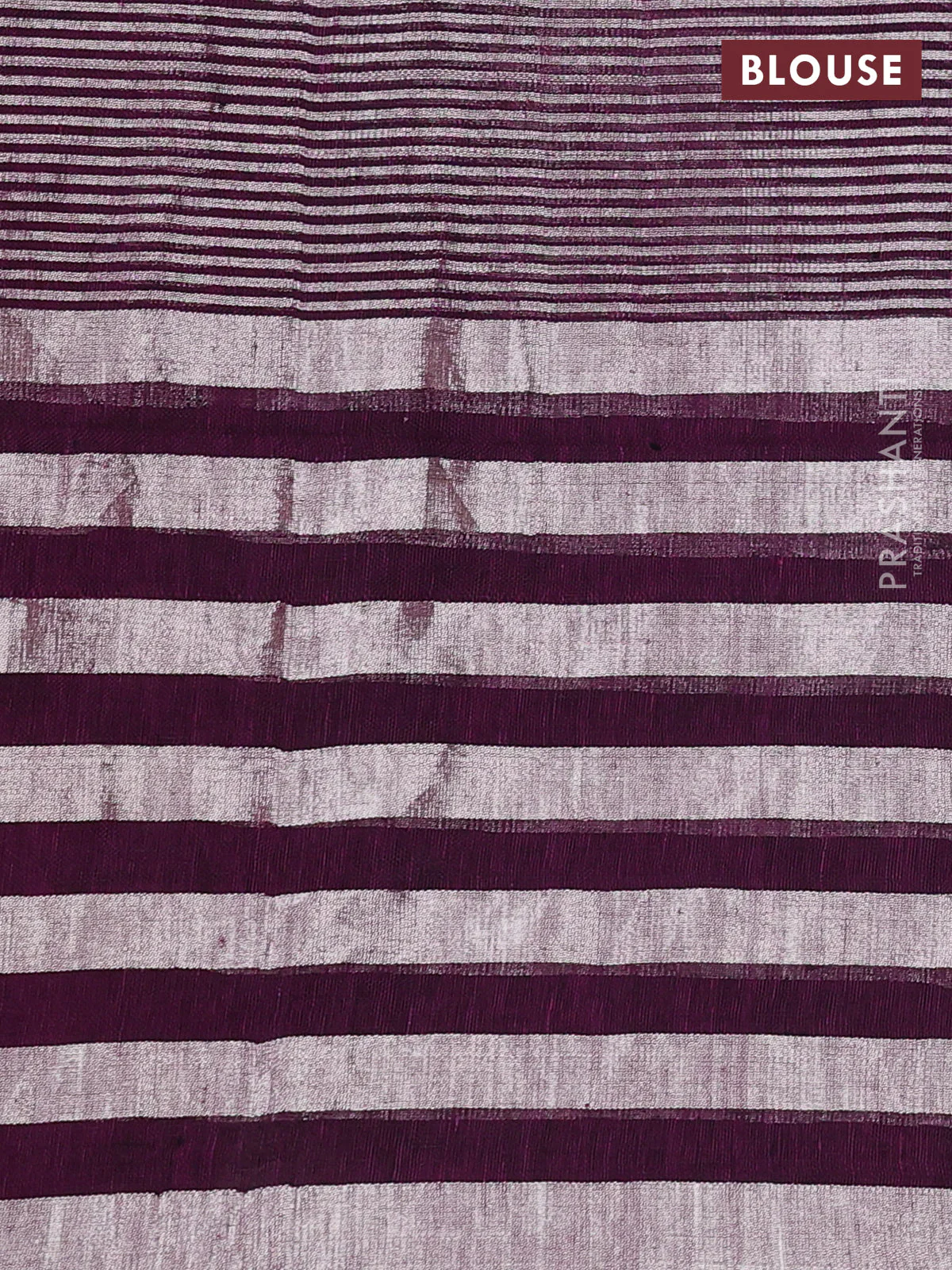 Pure linen saree purple and grey with plain body and long silver zari woven border - Image 3