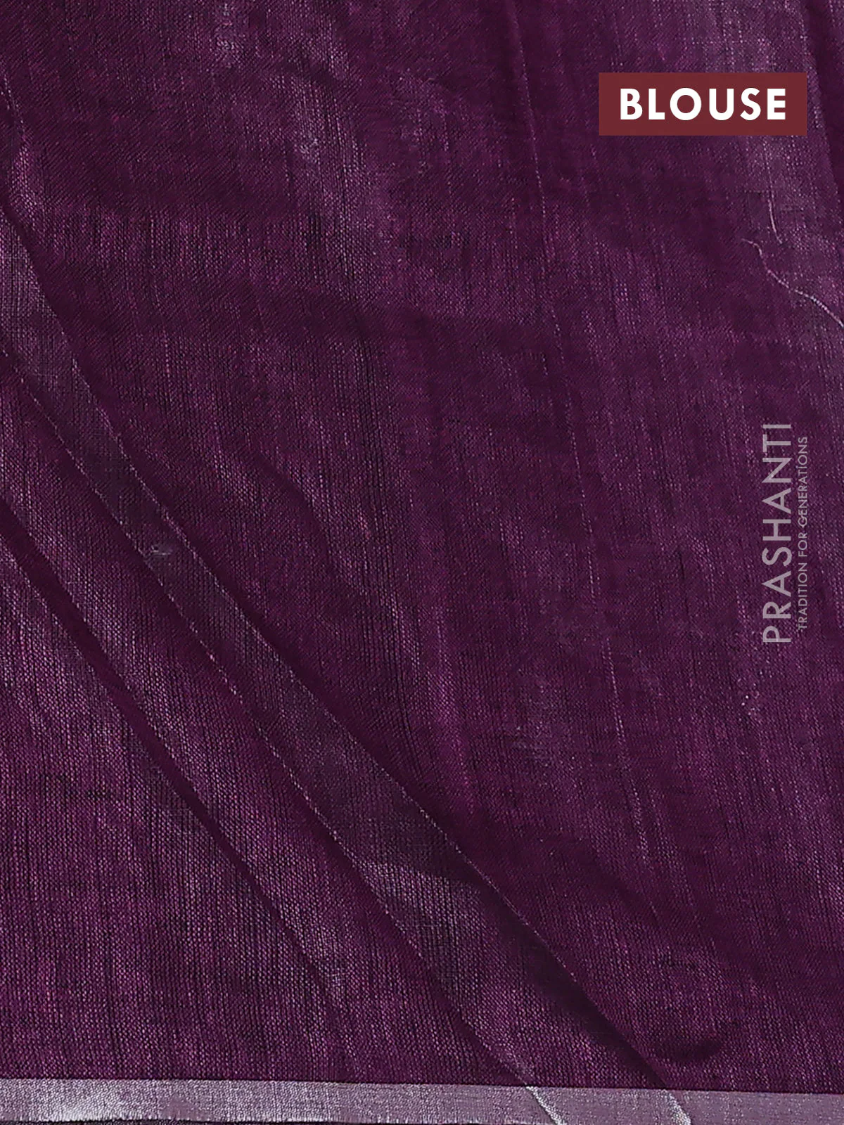 Pure linen saree purple with thread & silver zari woven buttas and silver zari woven piping border - Image 3