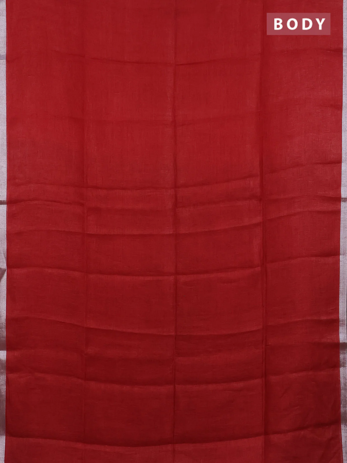 Pure linen saree red and black with plain body and silver zari woven border - Image 2