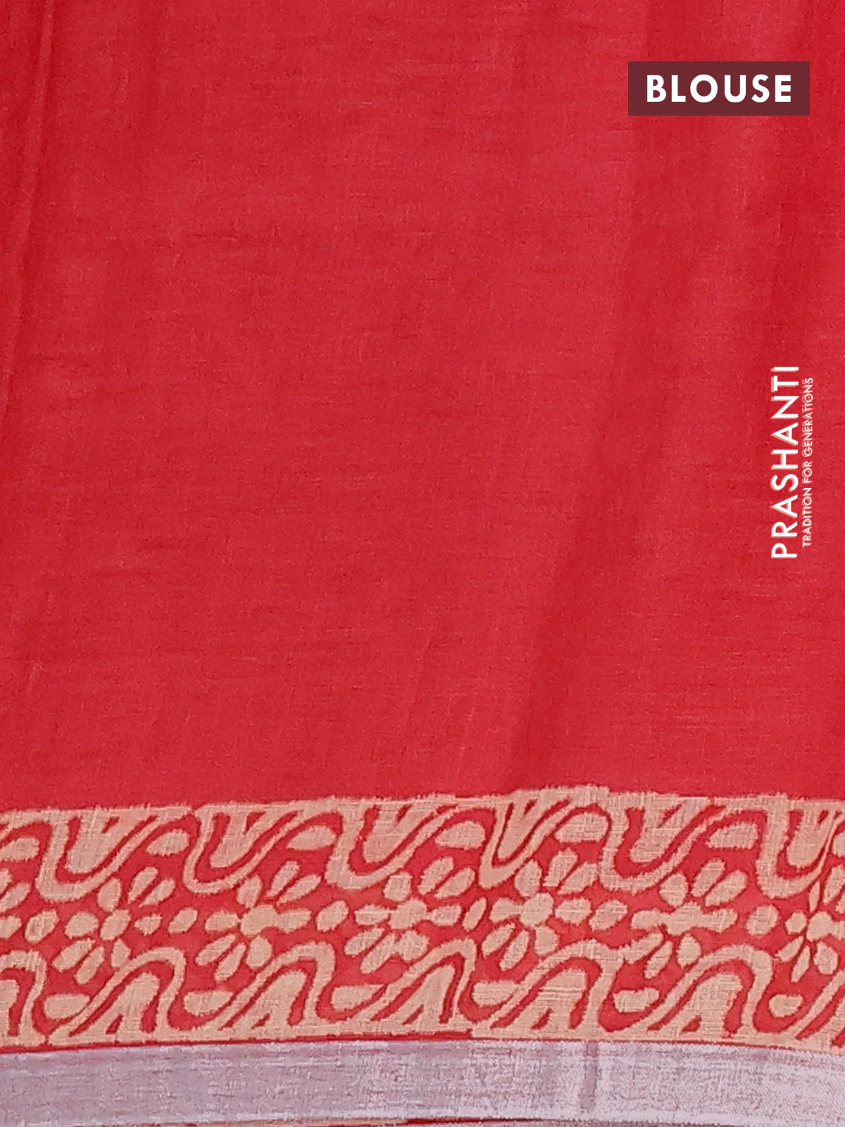 Pure linen saree red with allover butta prints and silver zari woven border - Image 4
