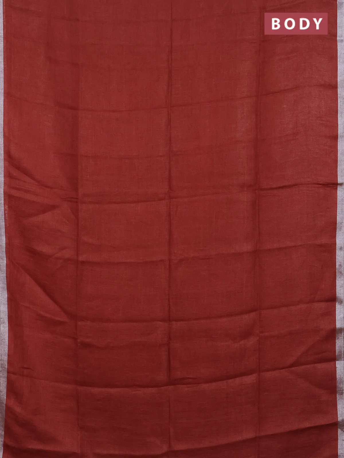 Pure linen saree rust shade and maroon with plain body and silver zari woven border - Image 2