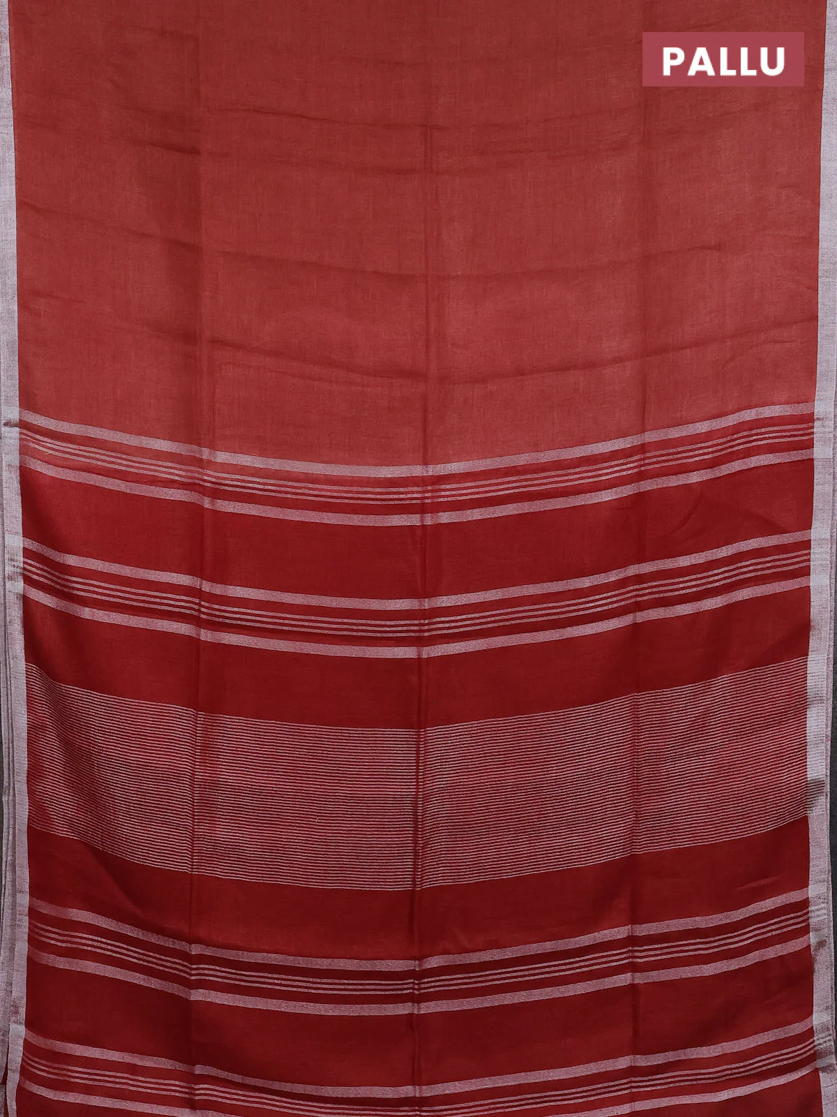 Pure linen saree rust shade and maroon with plain body and silver zari woven border - Image 3