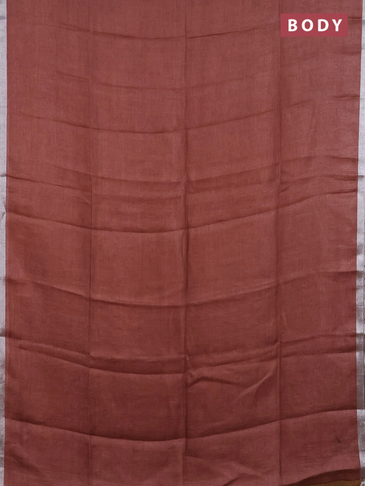 Pure linen saree rustic brown and dark mustard with plain body and silver zari woven border - Image 2