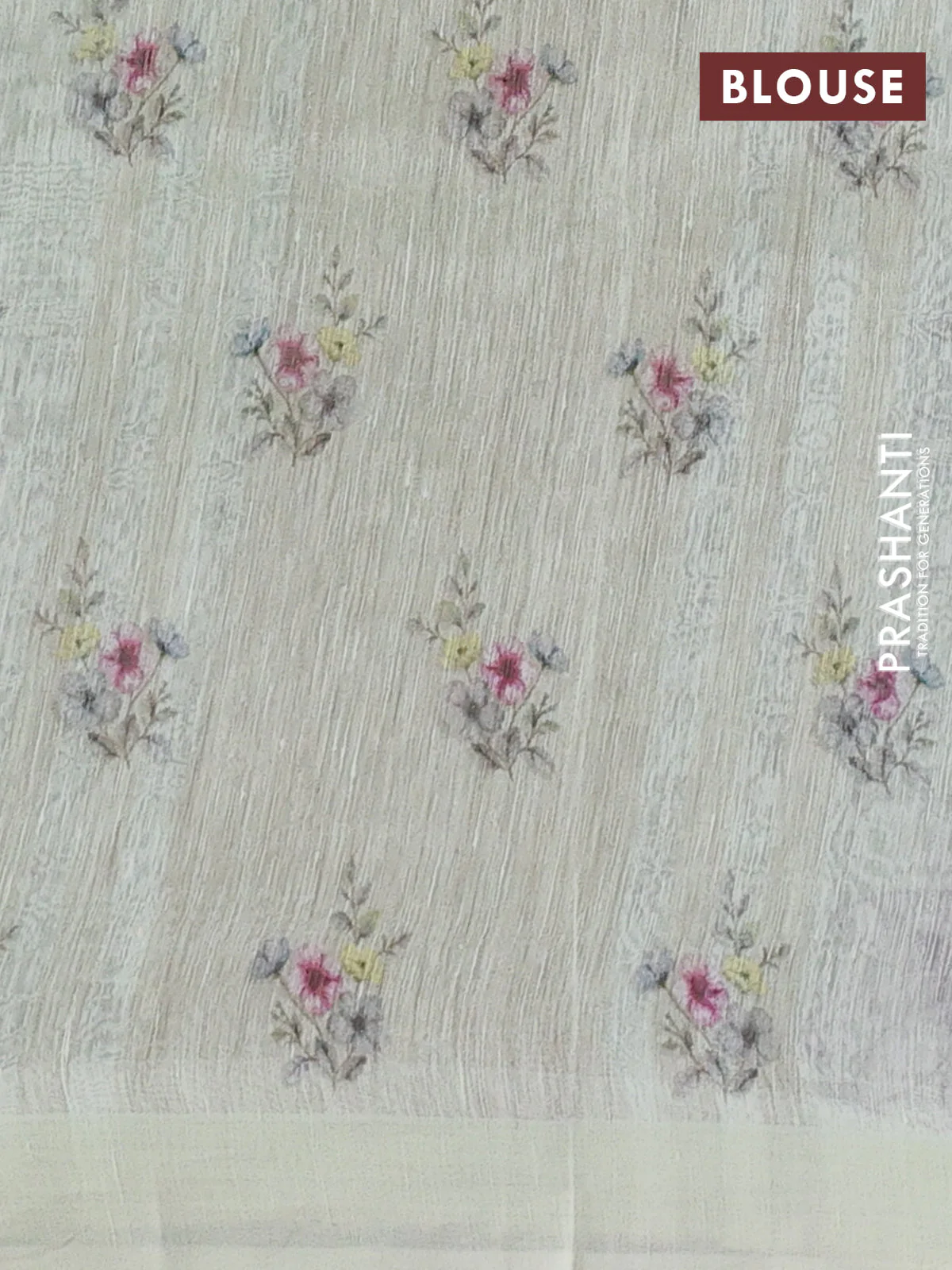 Pure linen silk saree mild pista green and grey with allover floral prints and simple border - Image 3