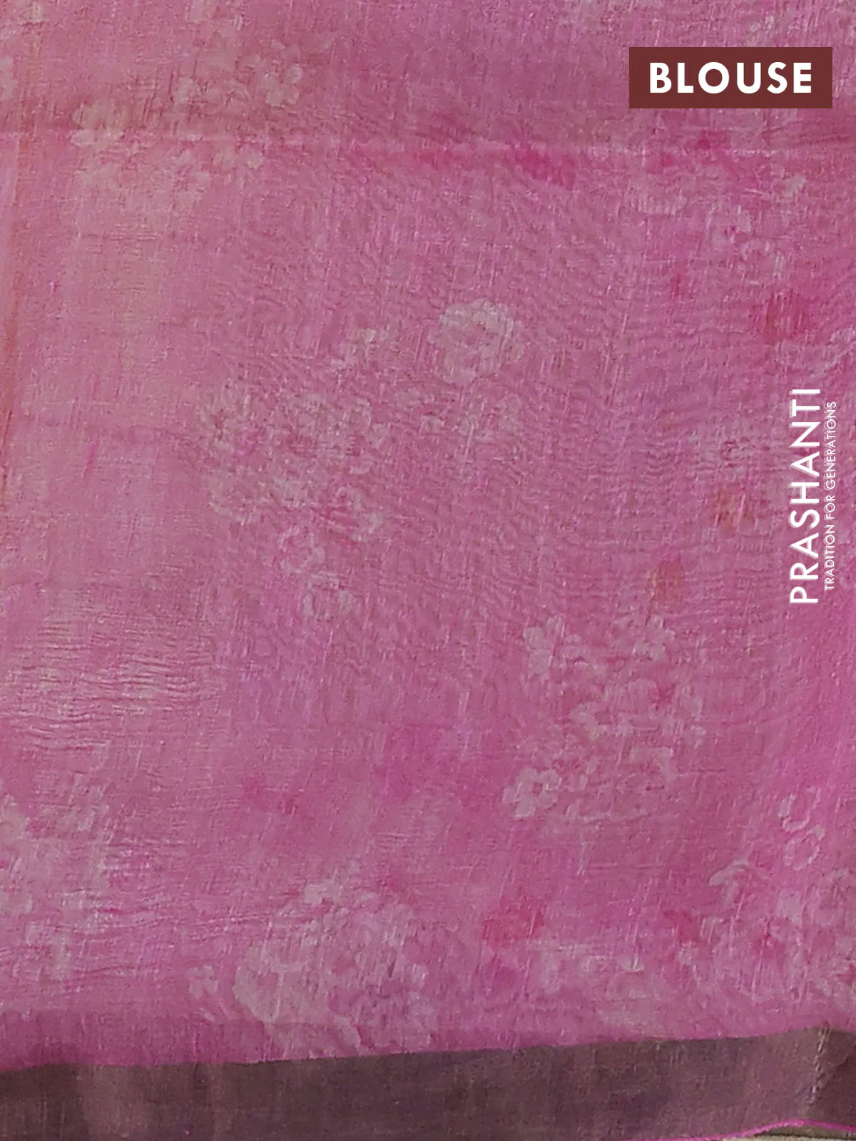 Pure linen silk saree mild pista green and pink shade with floral butta prints and small zari woven border - Image 3