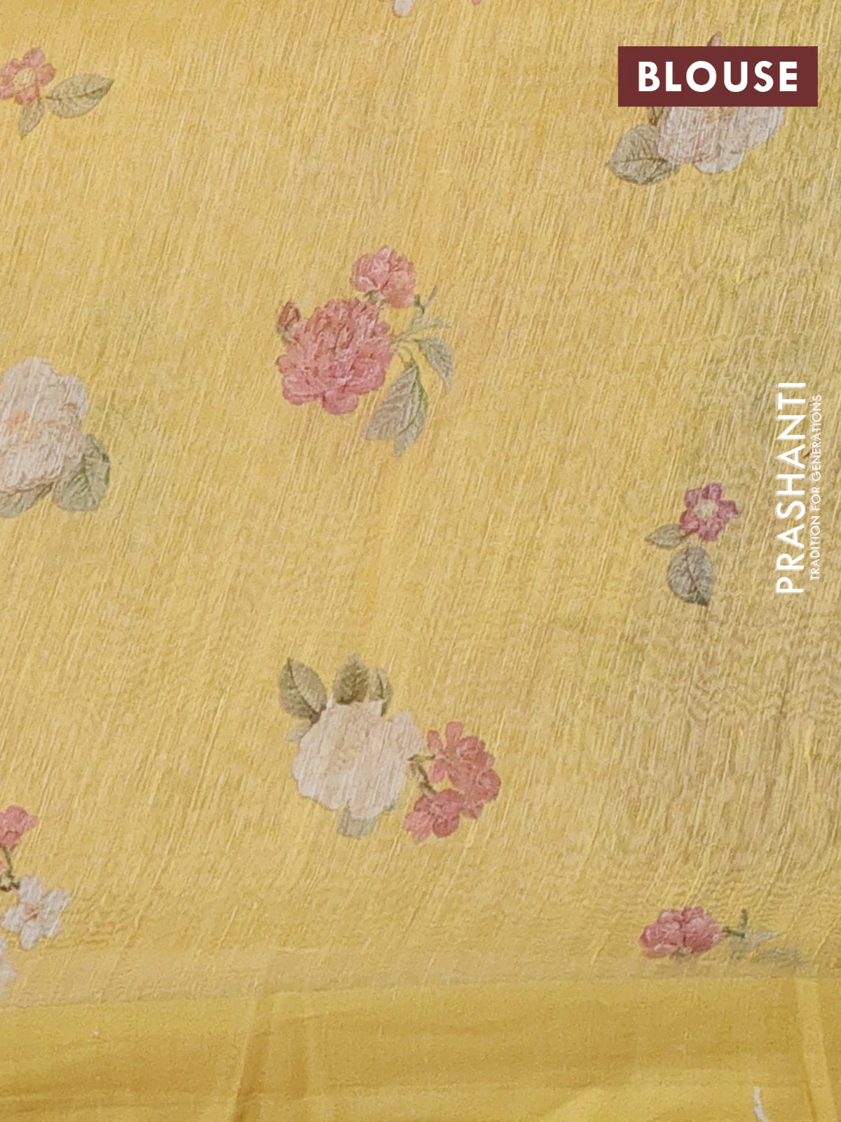 Pure linen silk saree mustrad yellow with allover floral prints and simple border - Image 3