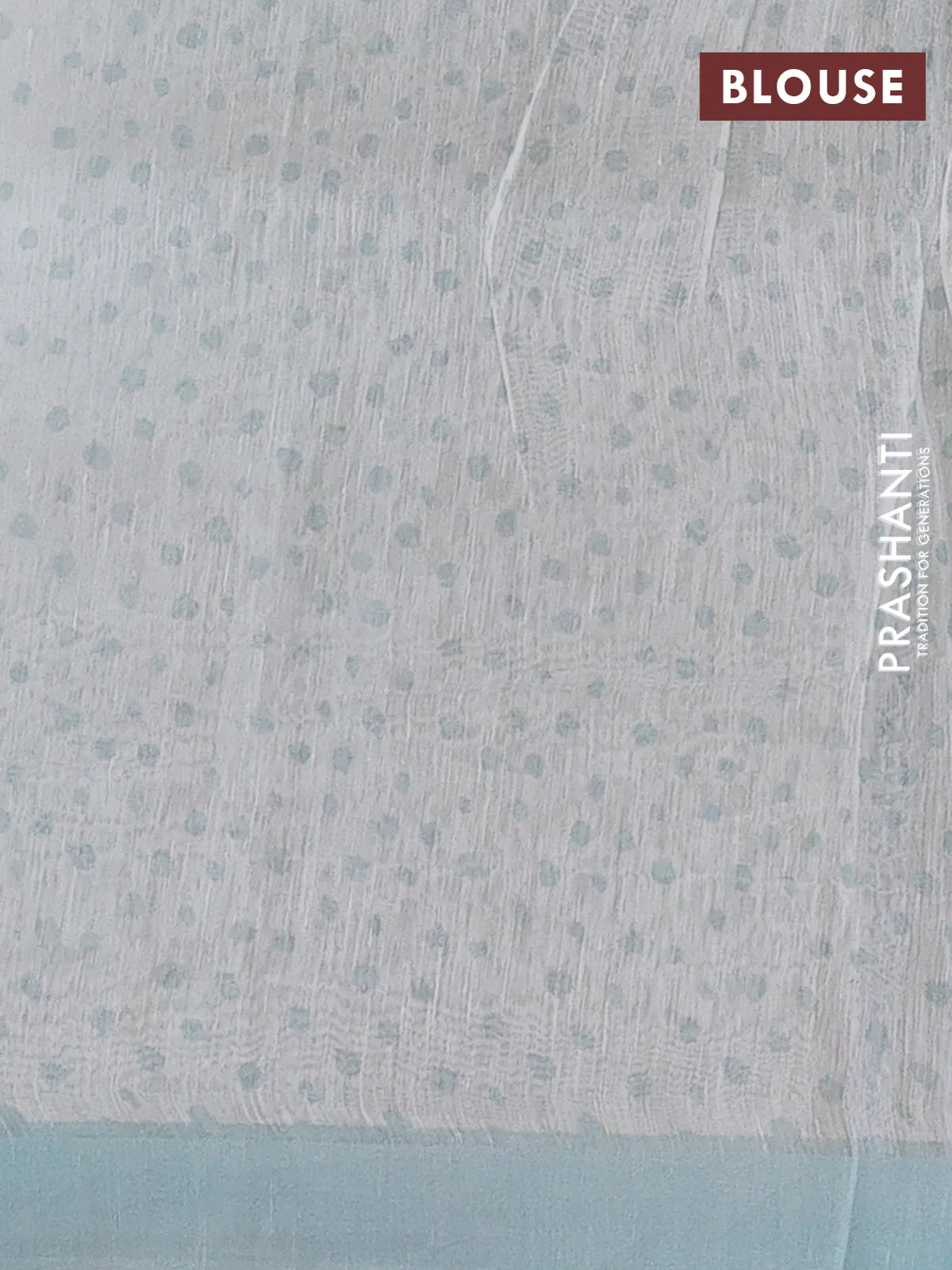 Pure linen silk saree pastel blue with allover floral prints and simple border - Image 3