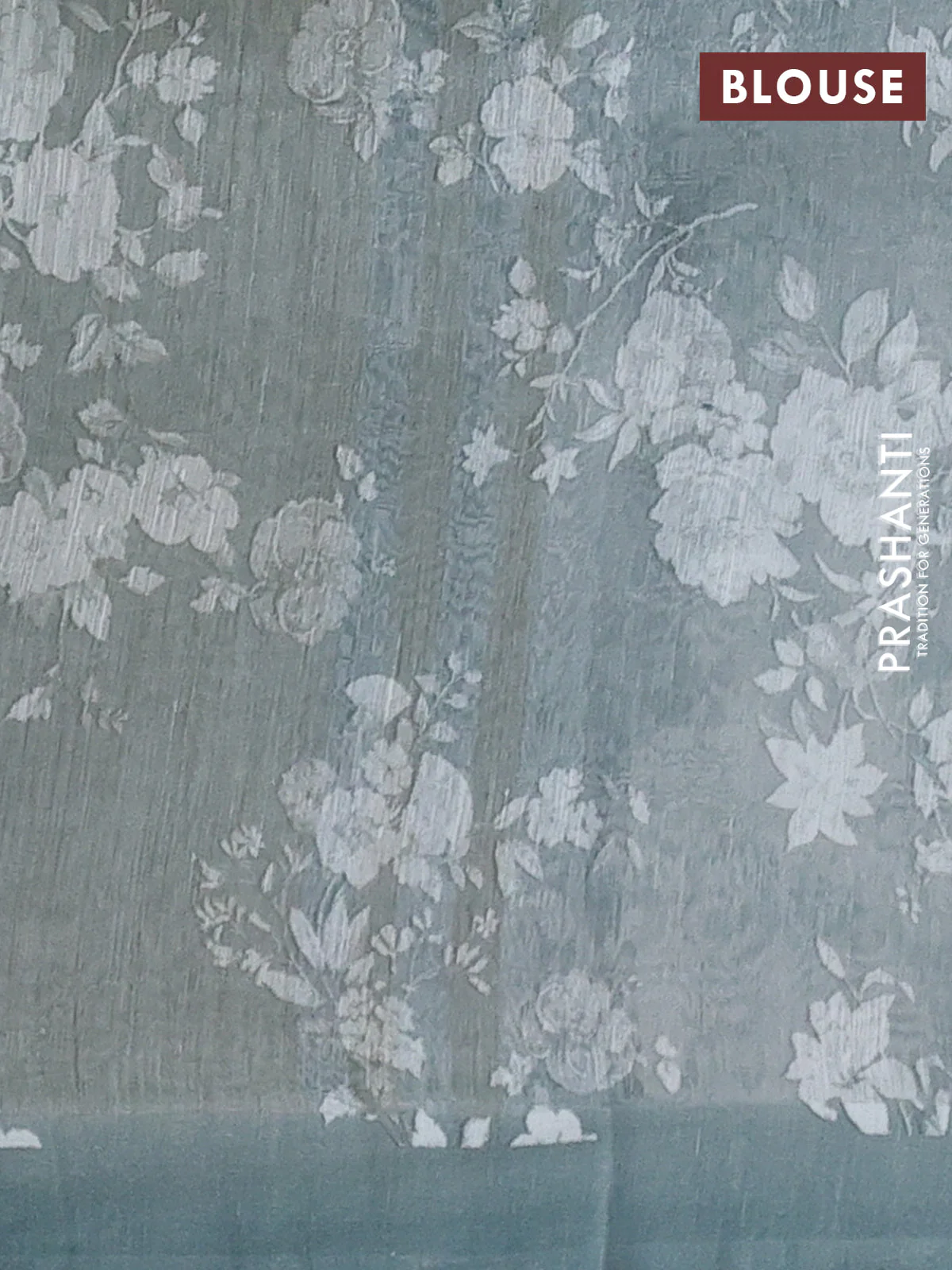Pure linen silk saree pastel green shade with allover floral prints and simple border - Image 3
