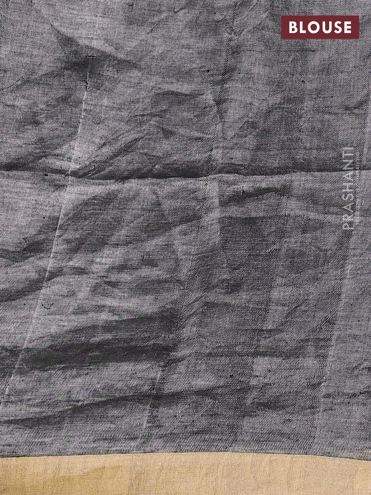 Pure linen tissue saree gold and grey with allover stripe pattern and zari woven border - Image 3