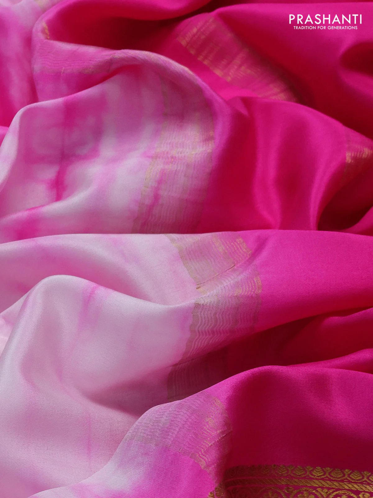Pure mysore silk saree baby pink and pink with allover shibori prints and rettapet zari woven border - Image 3