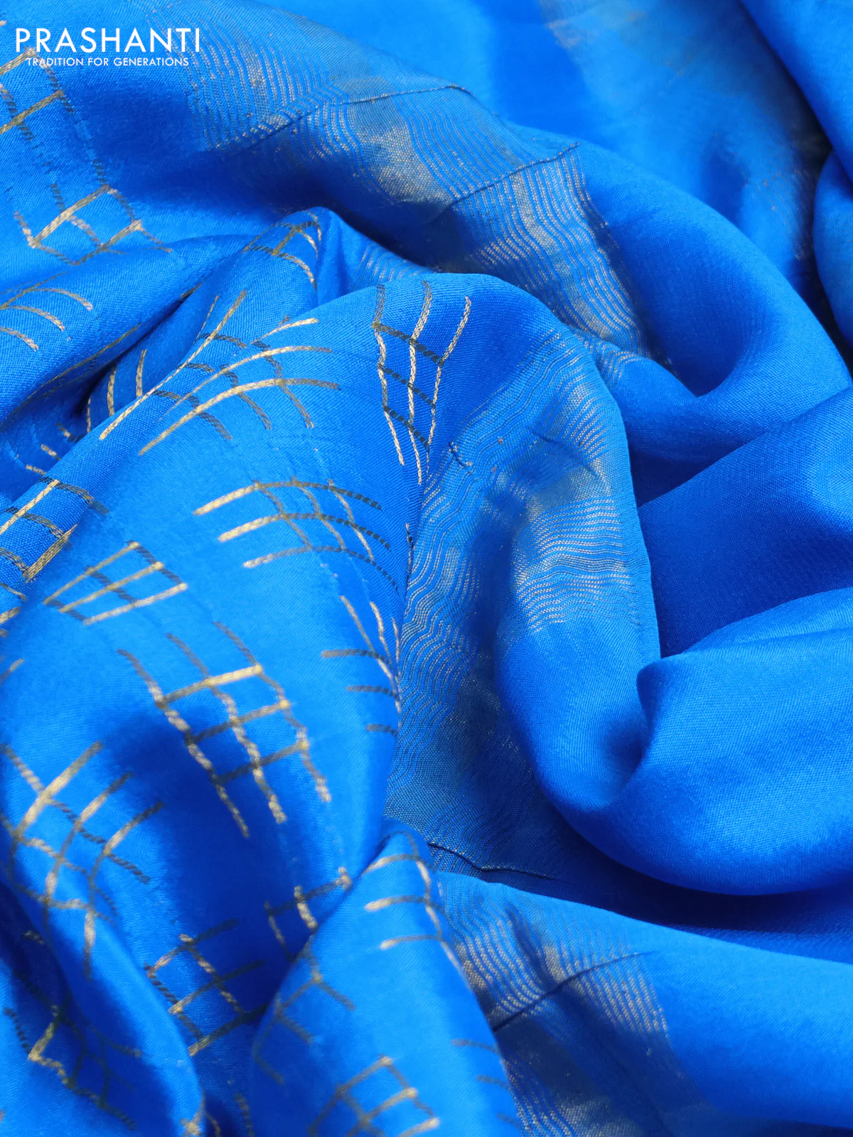 Pure mysore silk saree cs blue with allover geometric zari weaves and zari woven border - Image 2