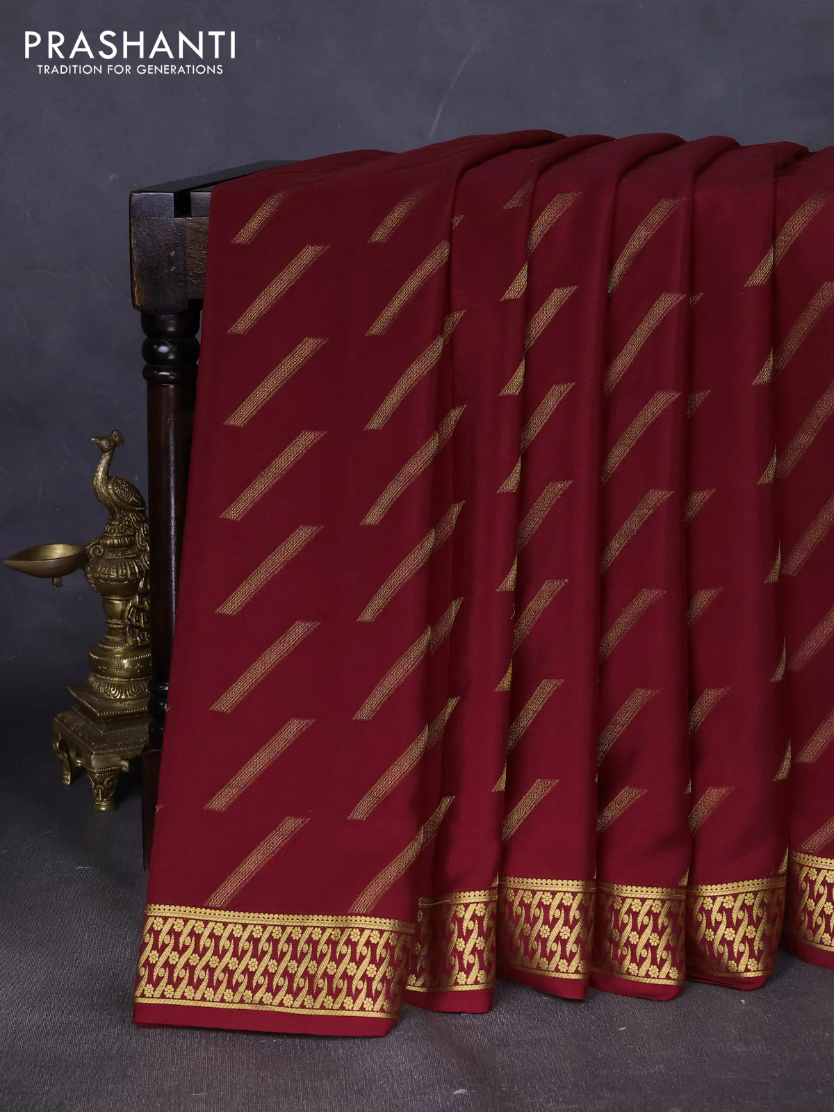 Pure mysore silk saree deep maroon with allover zari woven buttas and zari woven border