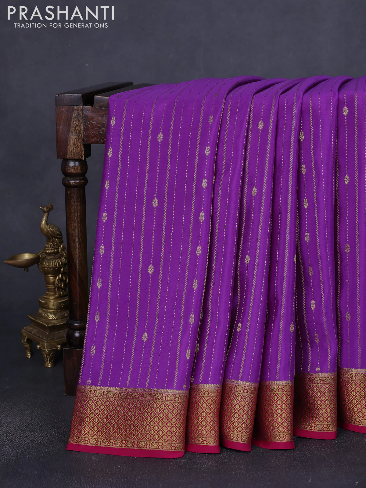 Pure mysore silk saree lavender and pink with allover zari weaves & buttas and zari woven border