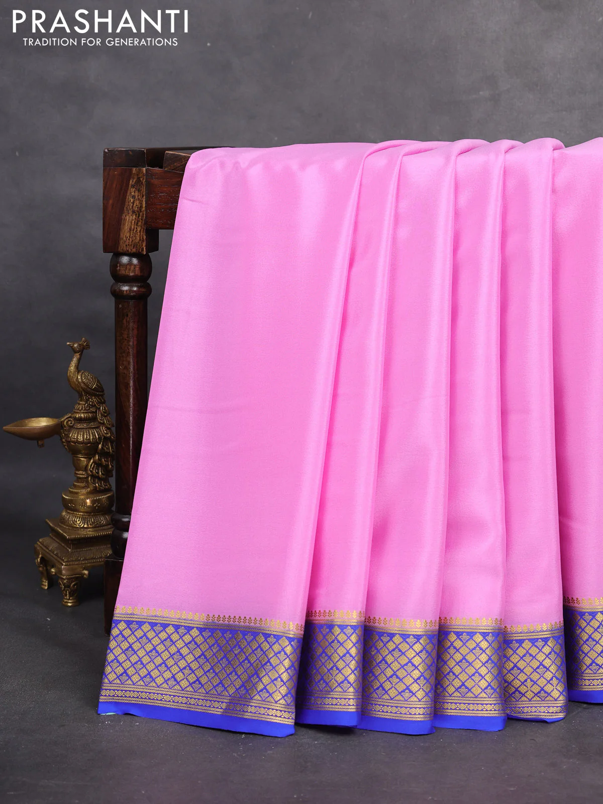 Pure mysore silk saree light blue and blue with plain body and zari woven border