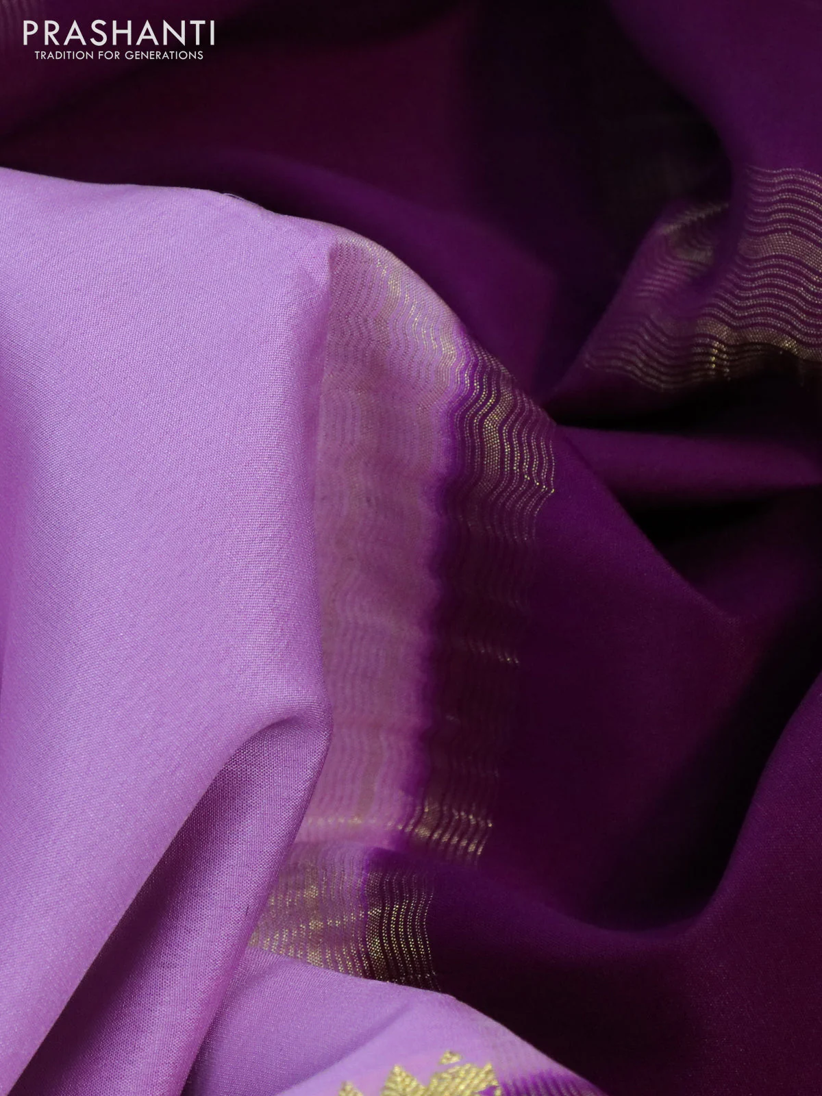 Pure mysore silk saree light pink and deep purple green with plain body and long zari woven border - Image 3