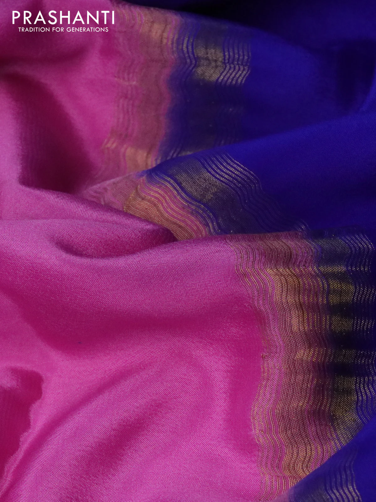 Pure mysore silk saree light pink and royal blue green with plain body and zari woven border - Image 3