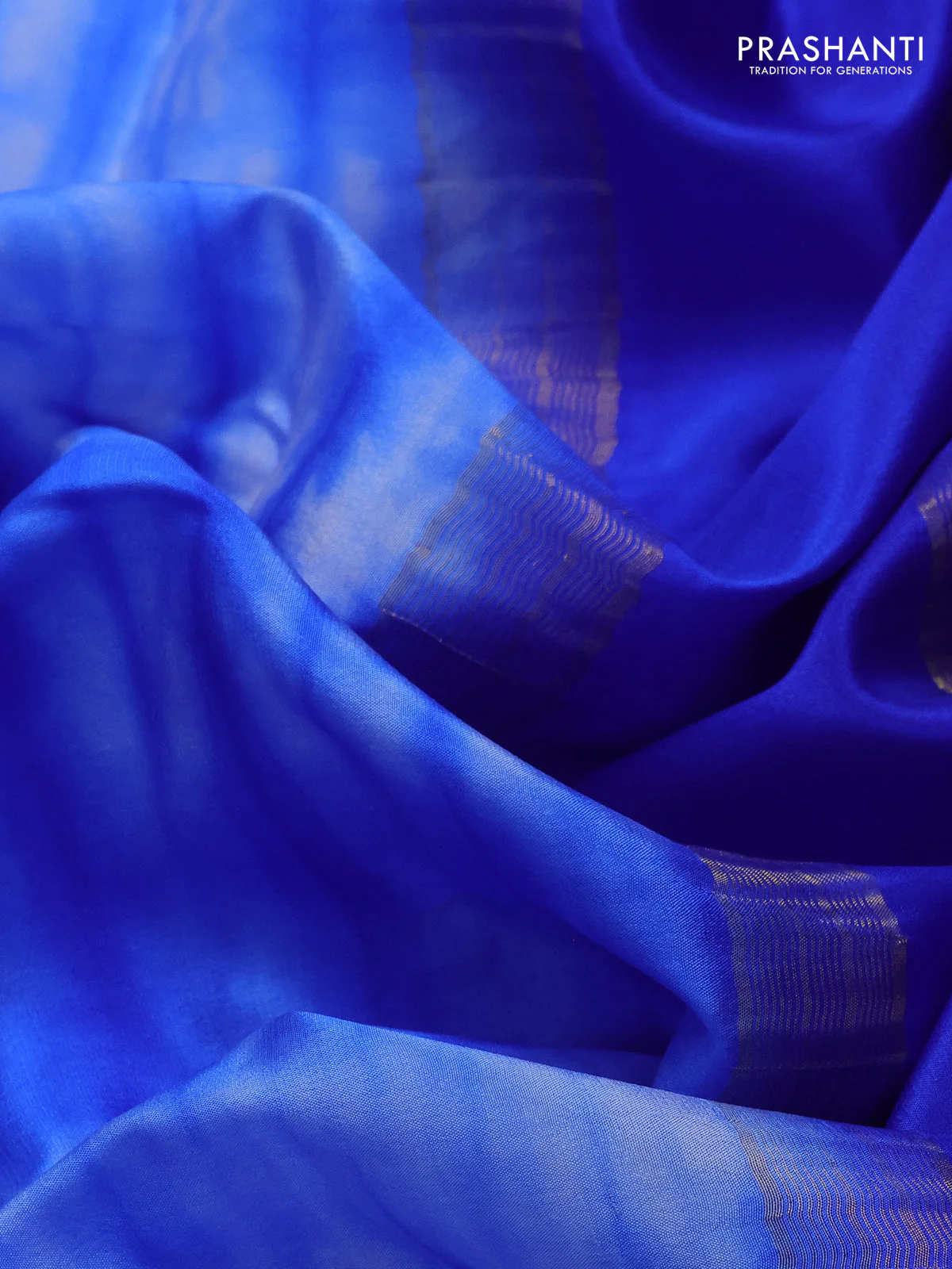 Pure mysore silk saree off white and blue with allover shibori prints and rettapet zari woven border - Image 3