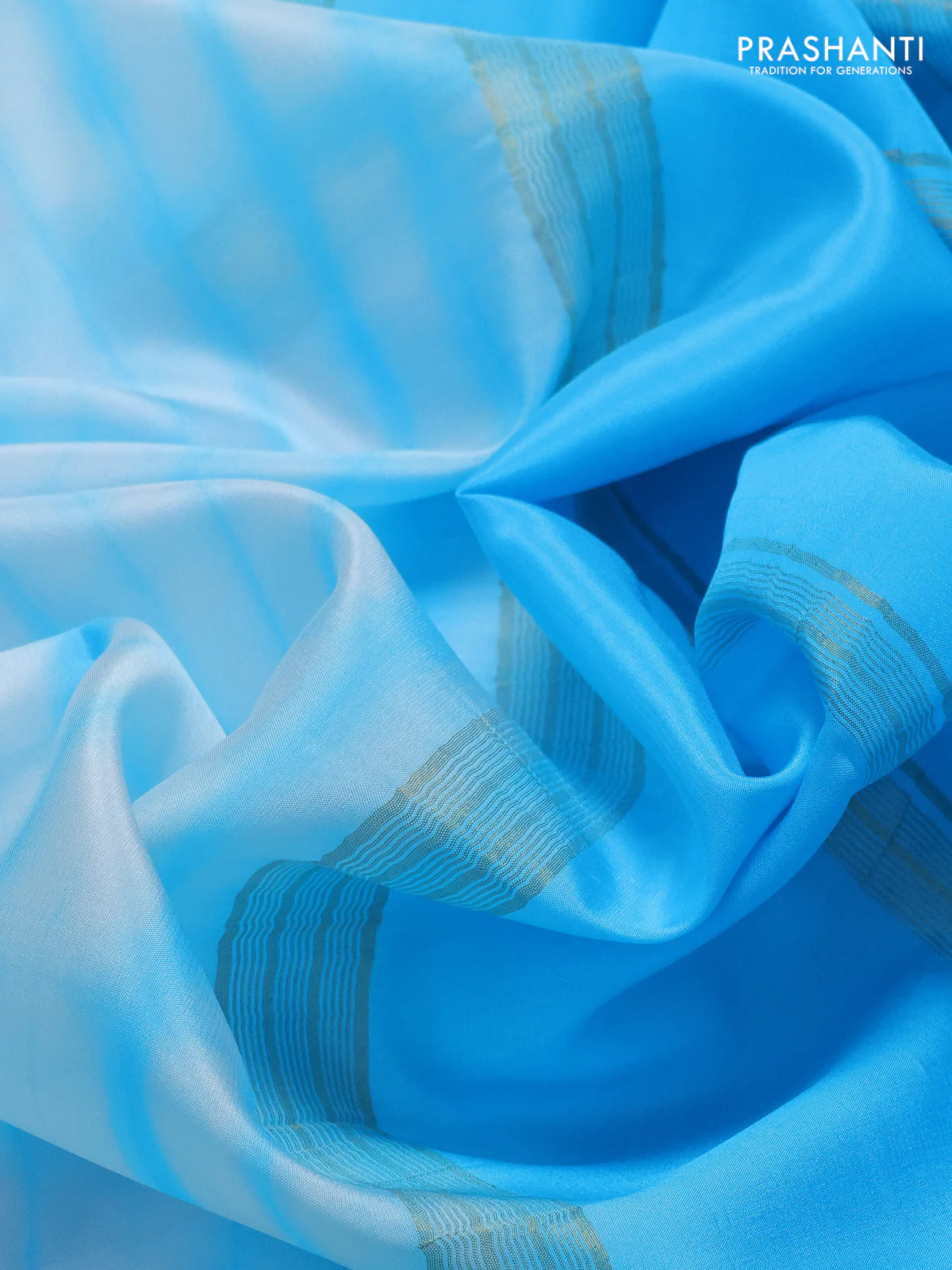 Pure mysore silk saree off white and light blue with allover shibori prints and rettapet zari woven border - Image 3